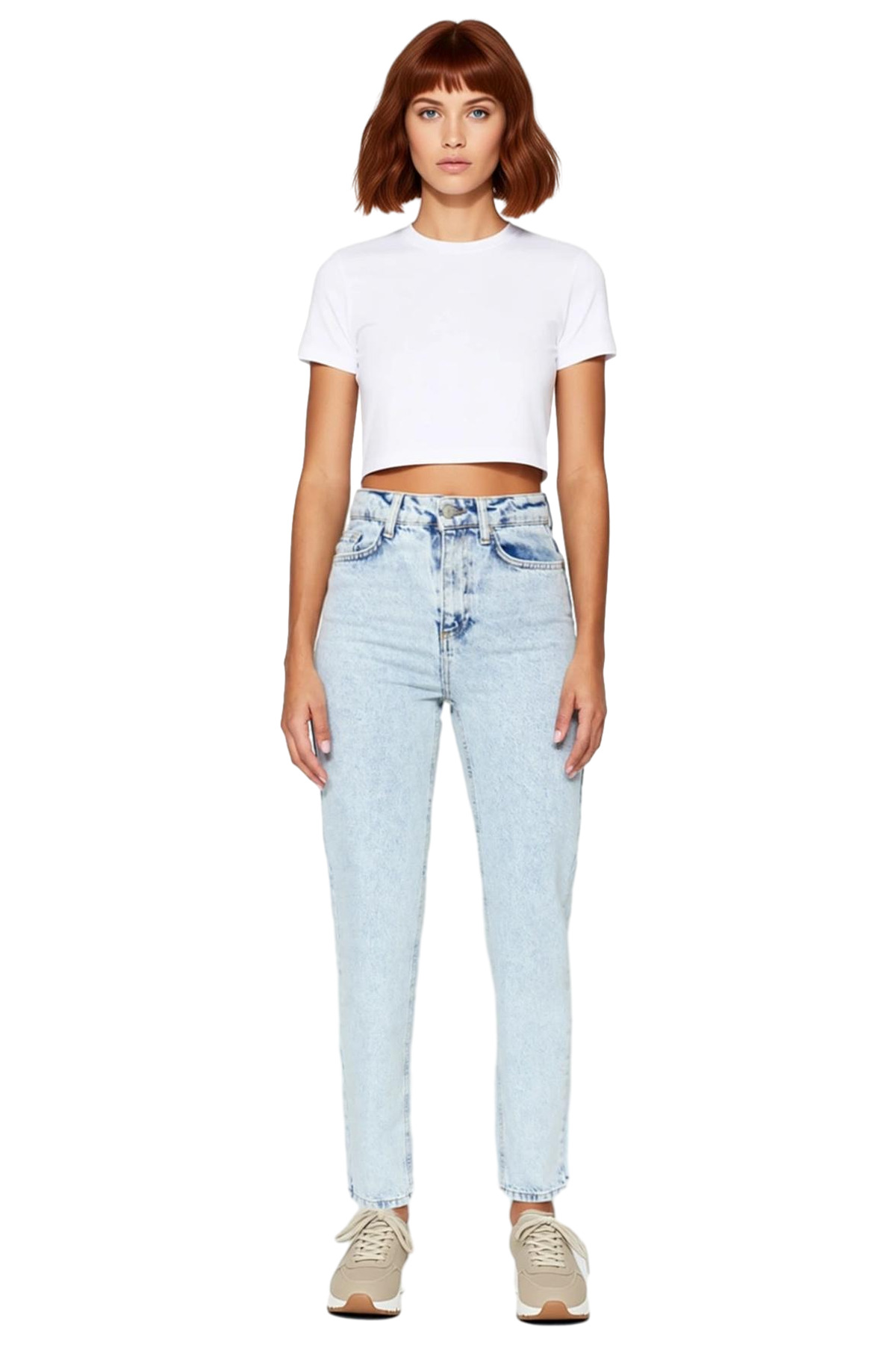 Kadın Moda Yüksek Bel Geniş Paça Mom Jean Denim Pantolon Günlük Stil Mevsimlik Kullanım