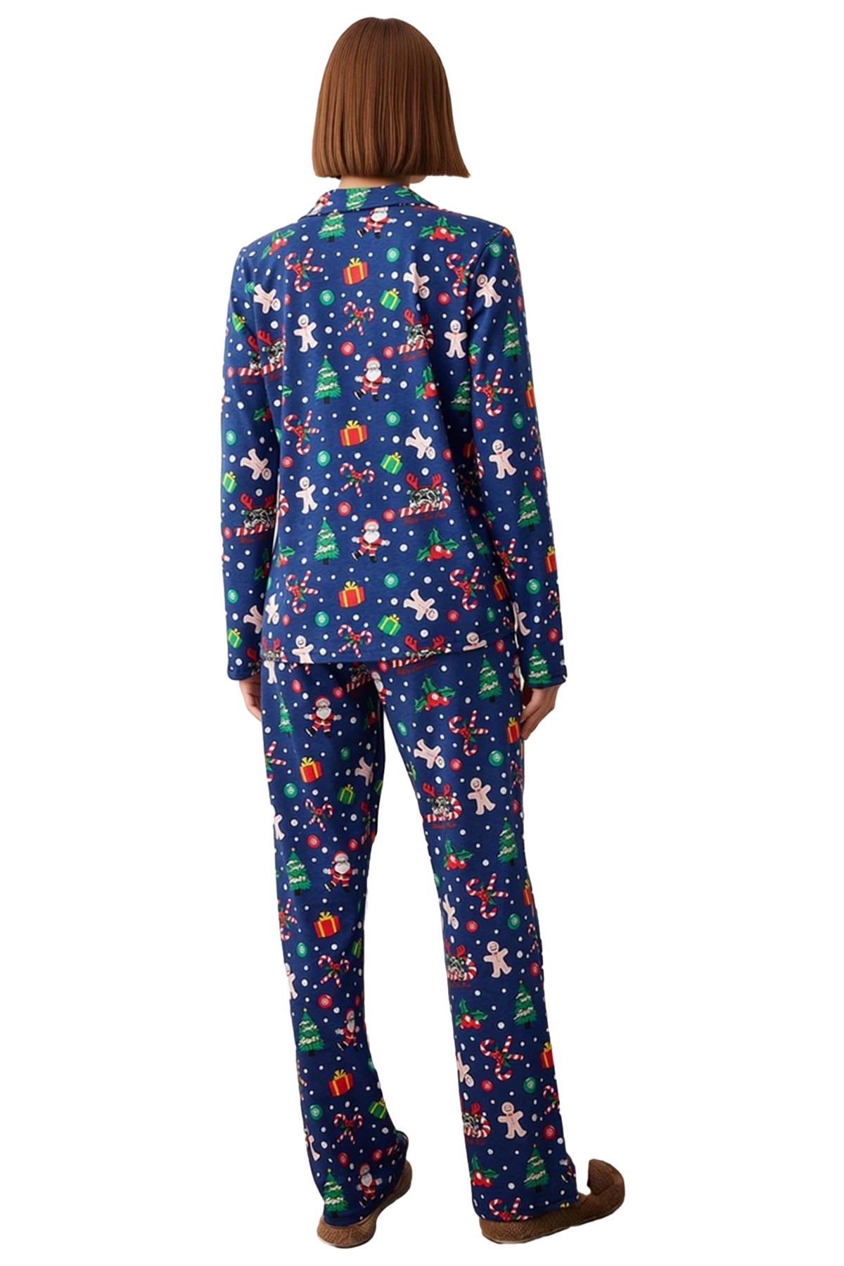 Kadın Yılbaşı Temalı Gömlek ve Pantolon Pijama Takımı Fonksiyonel Dayanıklı Kaliteli Rahat