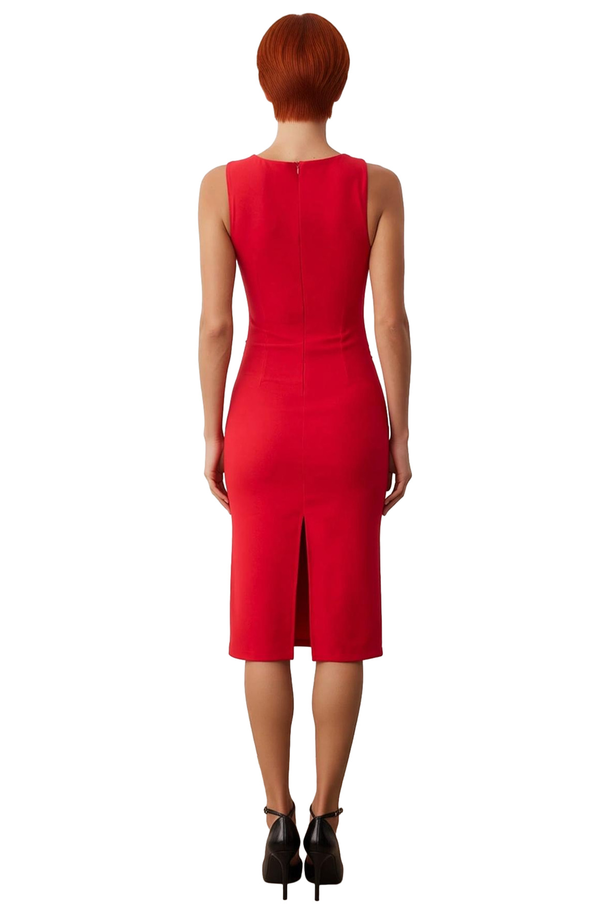 Kadınlar İçin Şık Ve Modern Bodycon Midi Elbise Asimetrik Yaka Detaylı Kolsuz Tasarım Kaliteli