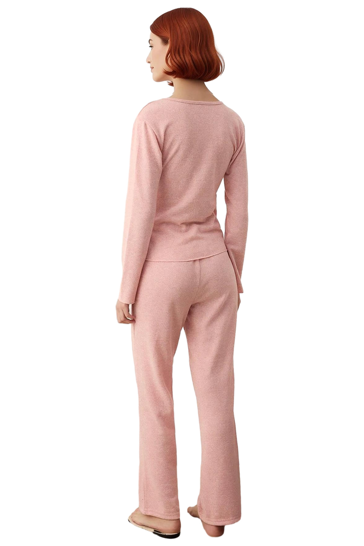 Kadın Kruvaze Büzgülü Yumuşak Kışlık Örme Pijama Takımı Fonksiyonel Dayanıklı Kaliteli Şık