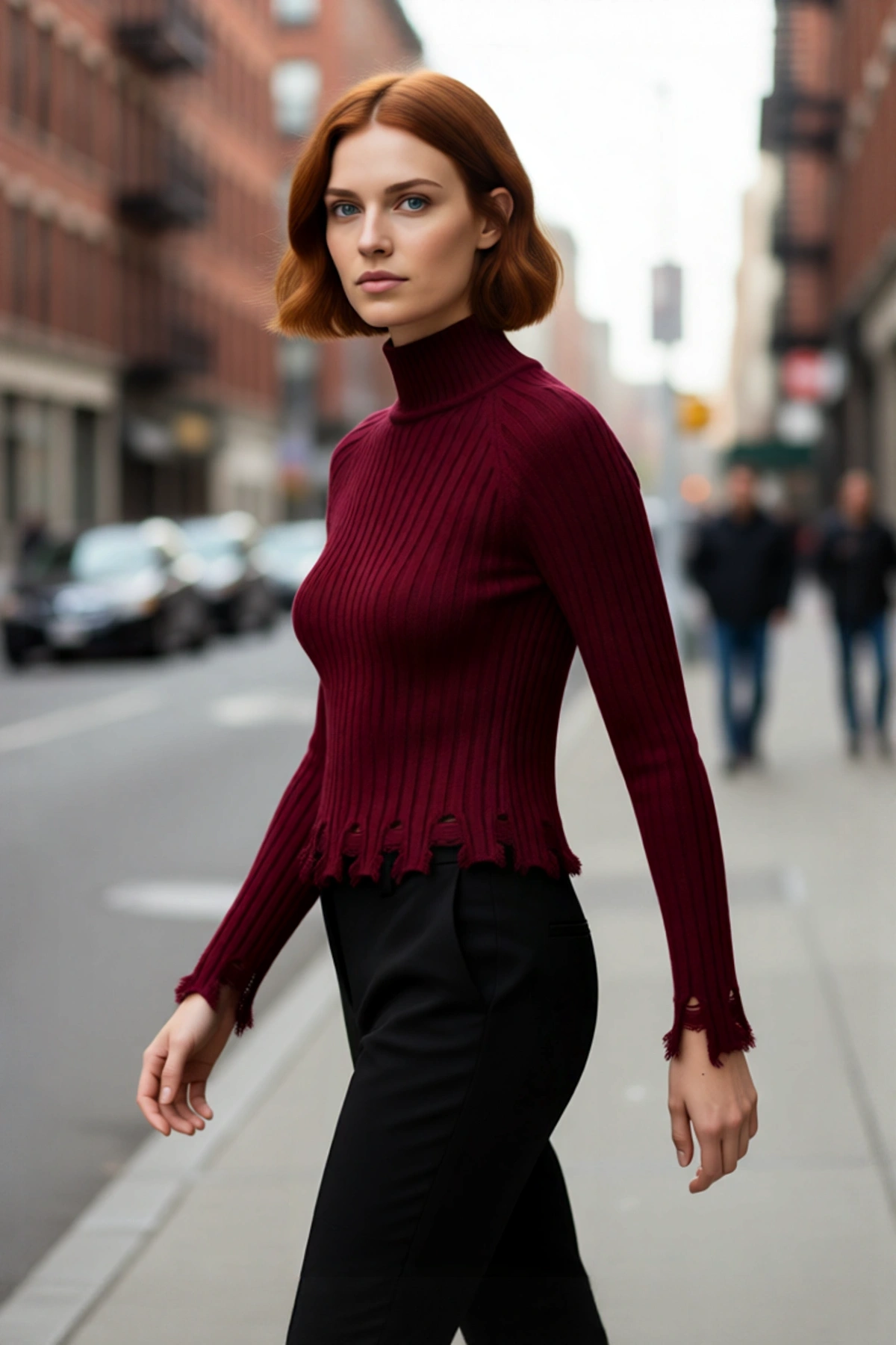 Kadın Fitted Kesim Crop Dik Yaka Uzun Reglan Kollu Fitilli Triko Kazak Soğuk Havalar İçin Şık Ve