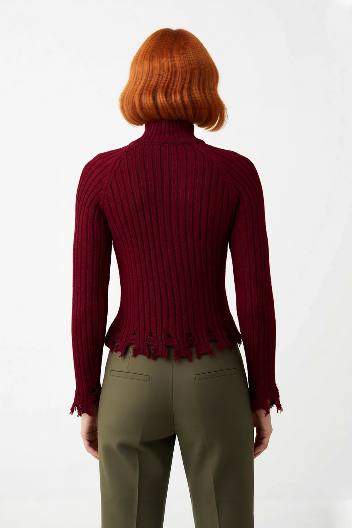 Kadın Fitted Kesim Crop Dik Yaka Uzun Reglan Kollu Fitilli Triko Kazak Soğuk Havalar İçin Şık Ve