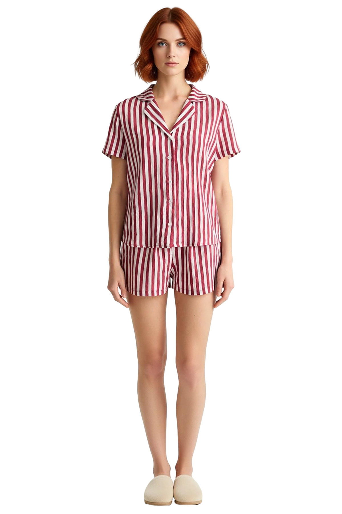 Kadın Şık Çizgili Viskoz Pijama Takımı Rahat Yazlık Tasarım Yüksek Kalite Trend Modern Stil