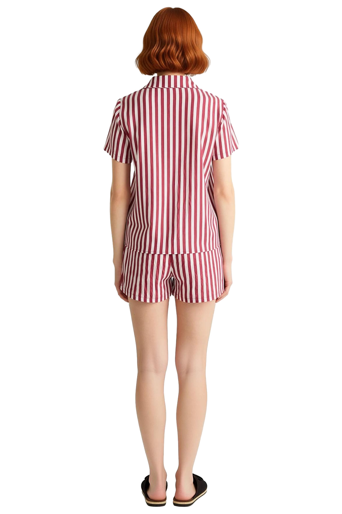 Kadın Şık Çizgili Viskoz Pijama Takımı Rahat Yazlık Tasarım Yüksek Kalite Trend Modern Stil