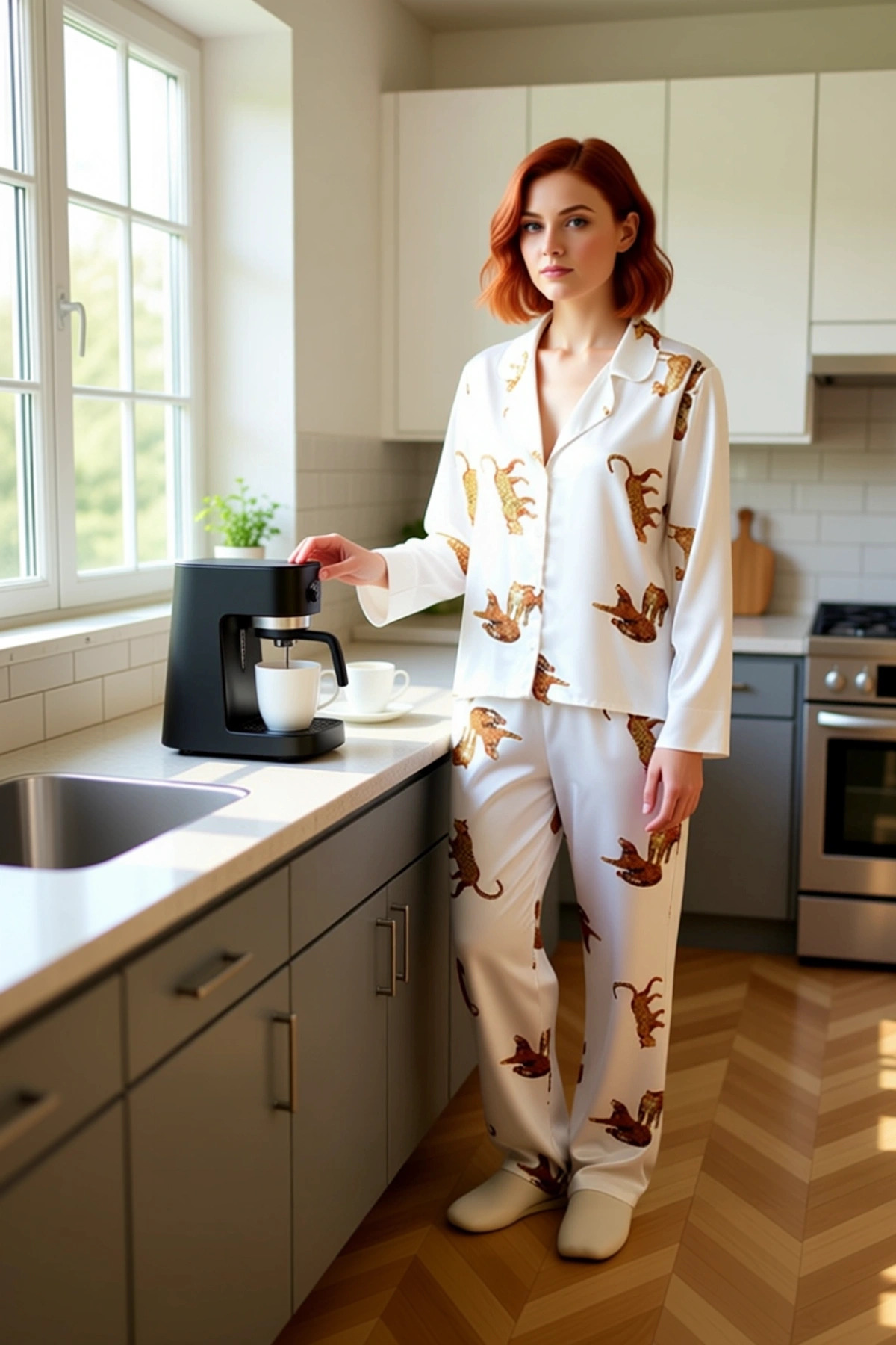 Kadın Kaplan Desenli Gömlek ve Pantolon Pijama Takımı Fonksiyonel Dayanıklı Kaliteli Rahat