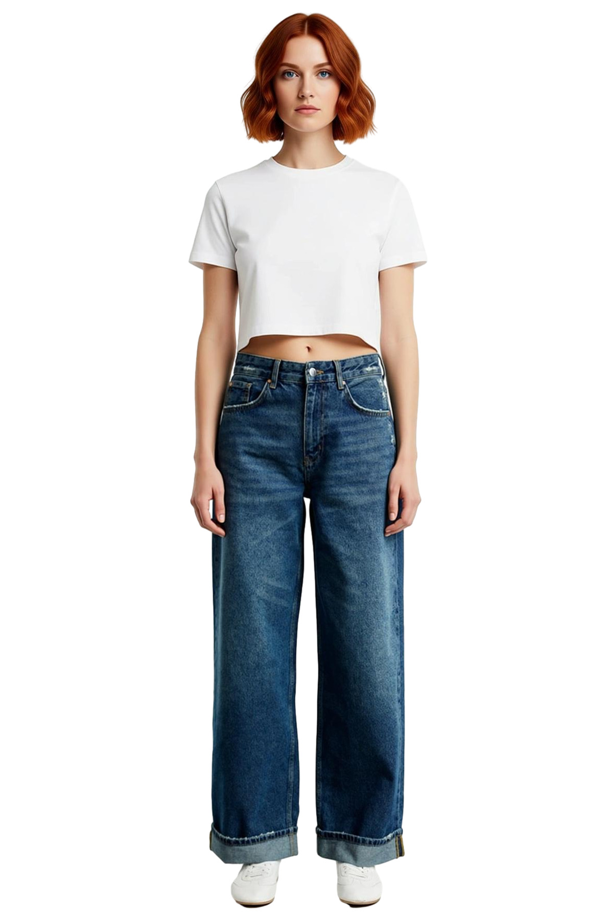 Kadın Moda Geniş Paça Baggy Jeans Kot Pantolon Pamuk Günlük Kombinler Mevsimlik Kullanım
