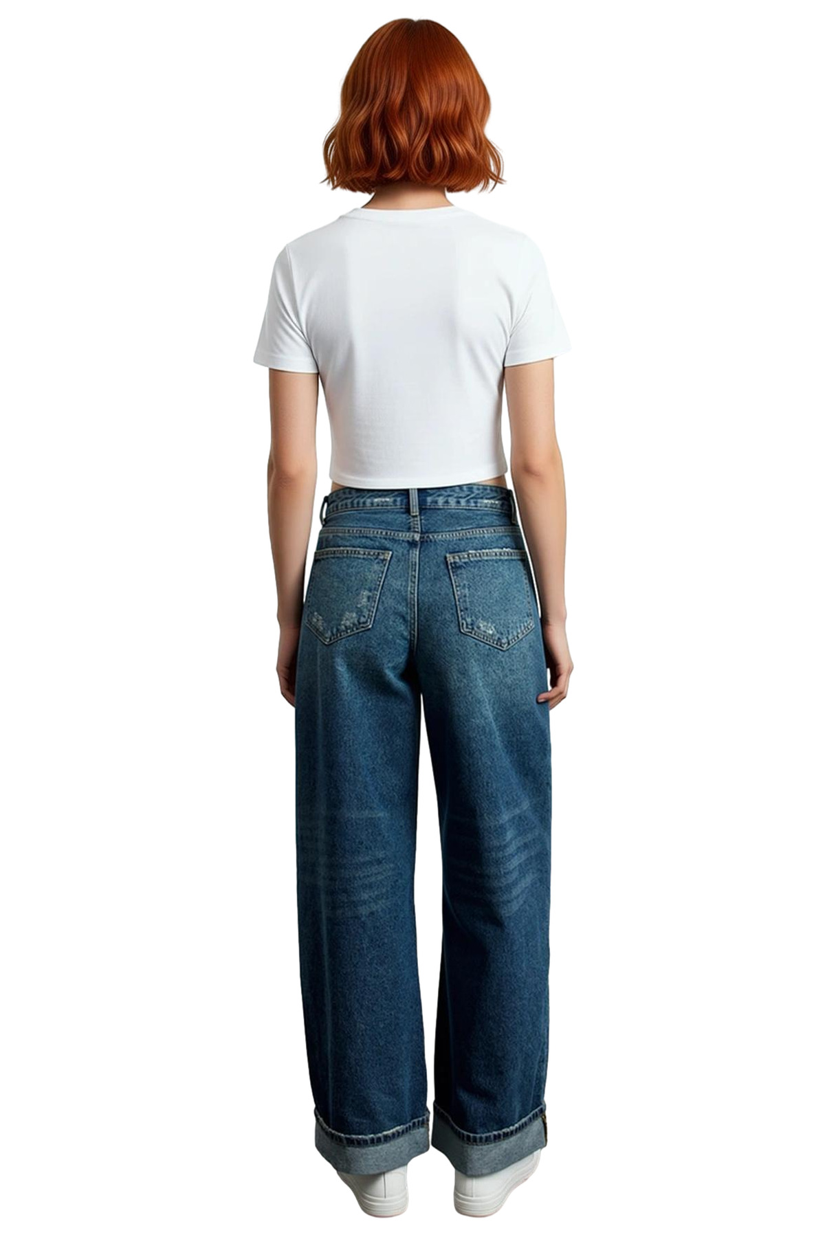 Kadın Moda Geniş Paça Baggy Jeans Kot Pantolon Pamuk Günlük Kombinler Mevsimlik Kullanım