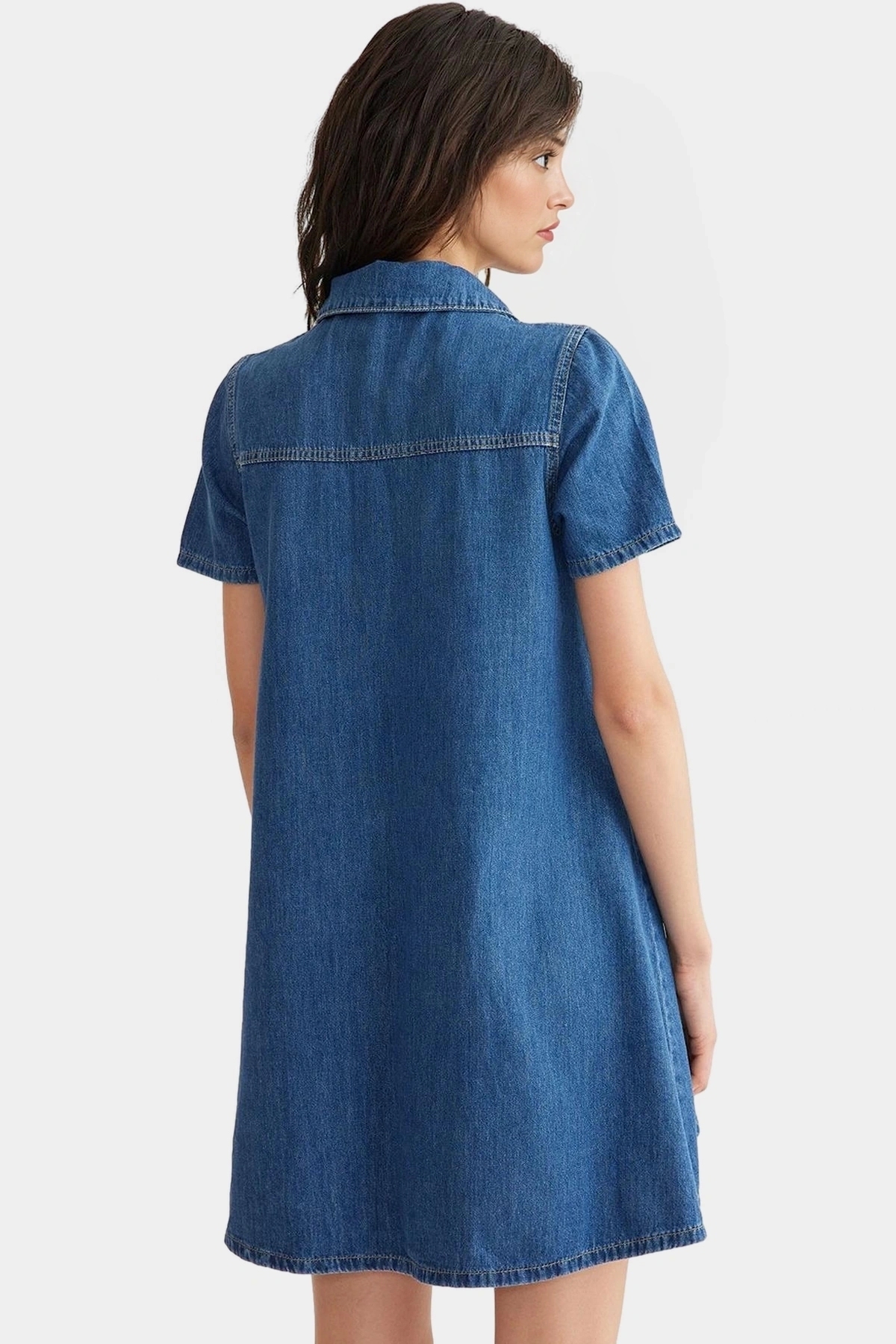 Kadın Denim Gömlek Elbise Kısa Kollu Pamuk Casual Günlük Hafta Sonu Yaz Aylarının Vazgeçilmezi