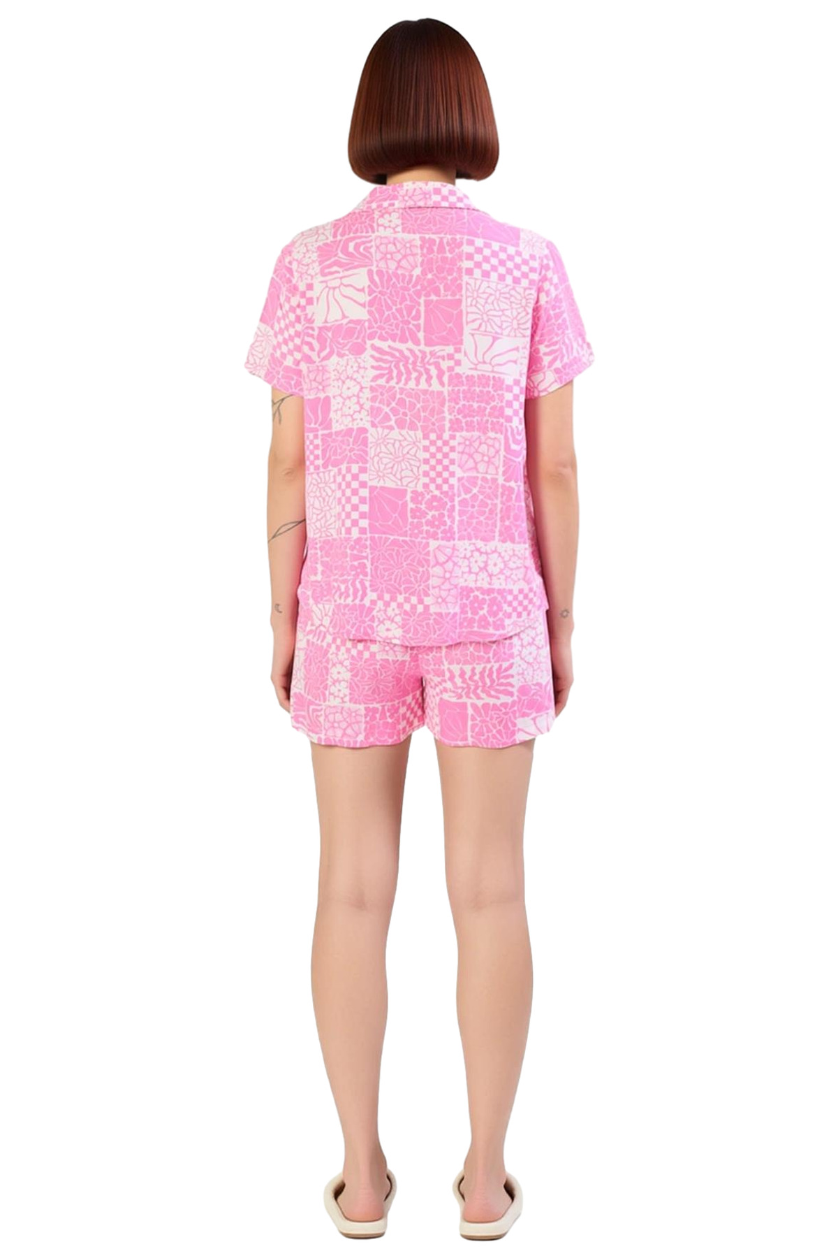 Kadın Yazlık Etnik Desenli Viskon Pijama Takımı Shally Dokuma Rahat Kalıp Dayanıklı Malzeme