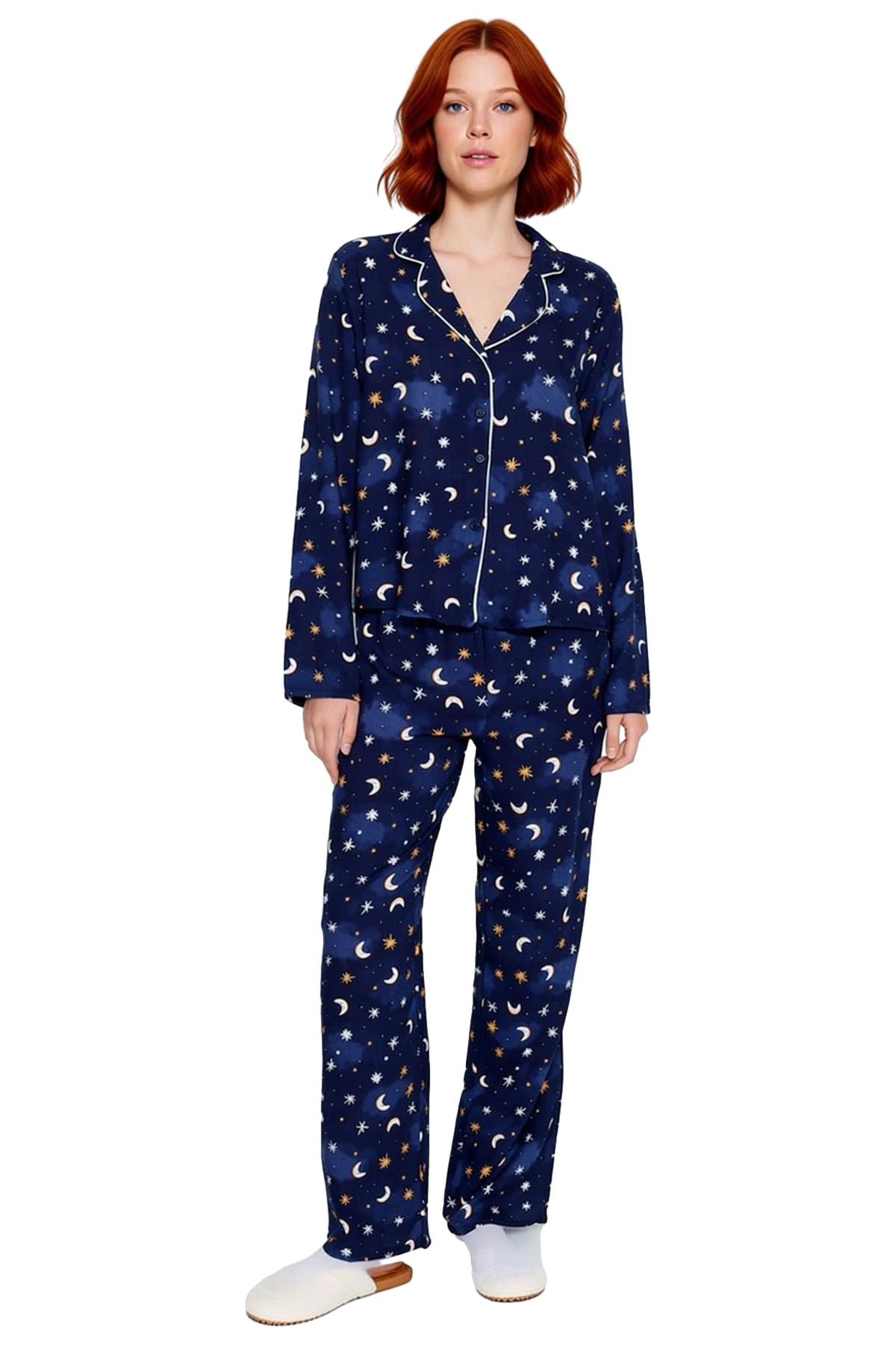 Kadin Galaksi Desenli Viskon Pijama Takımı Fonksiyonel Dayanıklı Kaliteli Konforlu Estetik