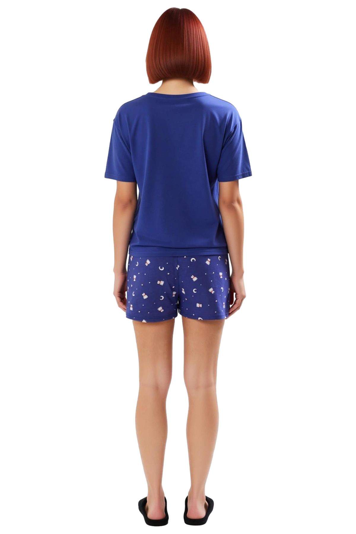 Kadın Ayıcıklı Desenli Pamuklu Kısa Kollu Pijama Takımı Trend Tasarım Rahat Kullanım Modern Stil