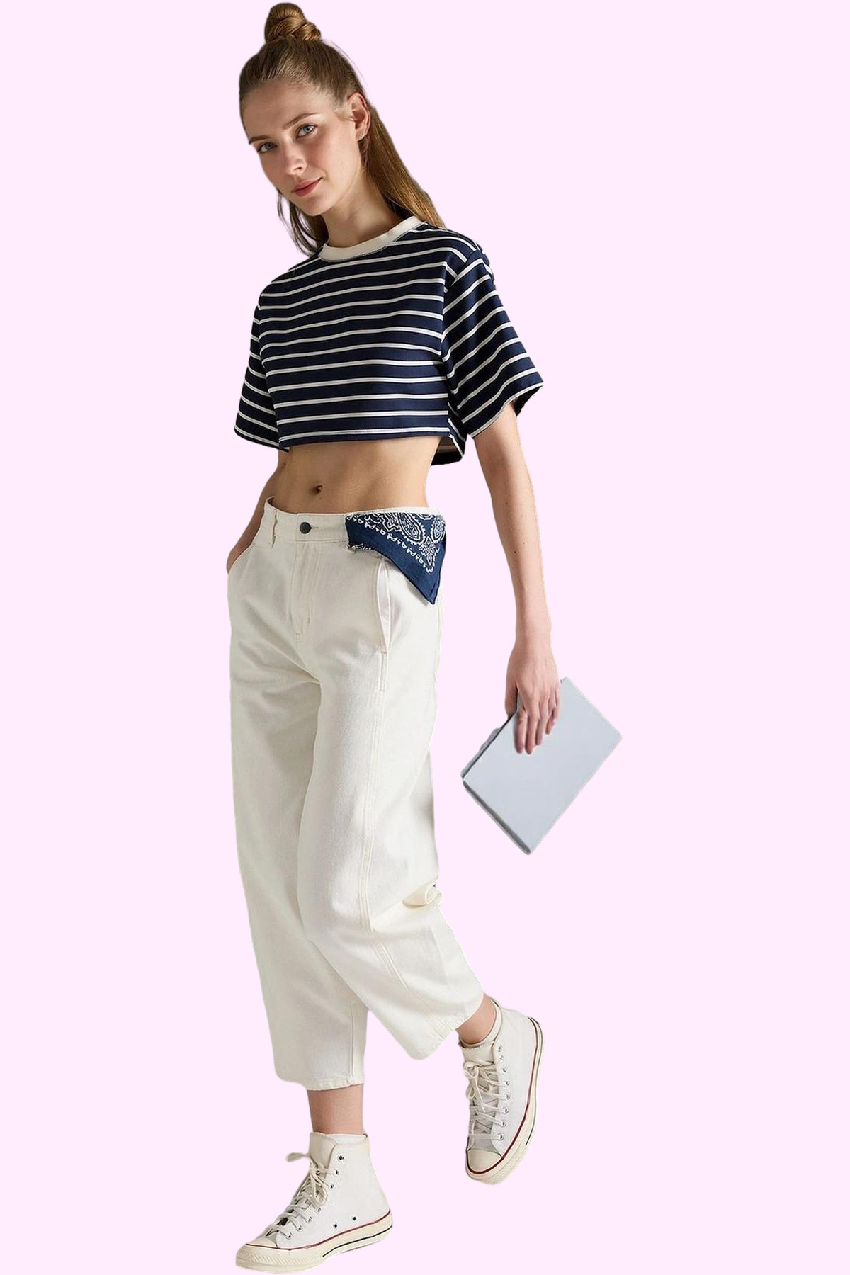 Kadın Moda Pamuk Gabardin Pantolon Havuç Kalıp Boru Paça Günlük Stil Yazlık
