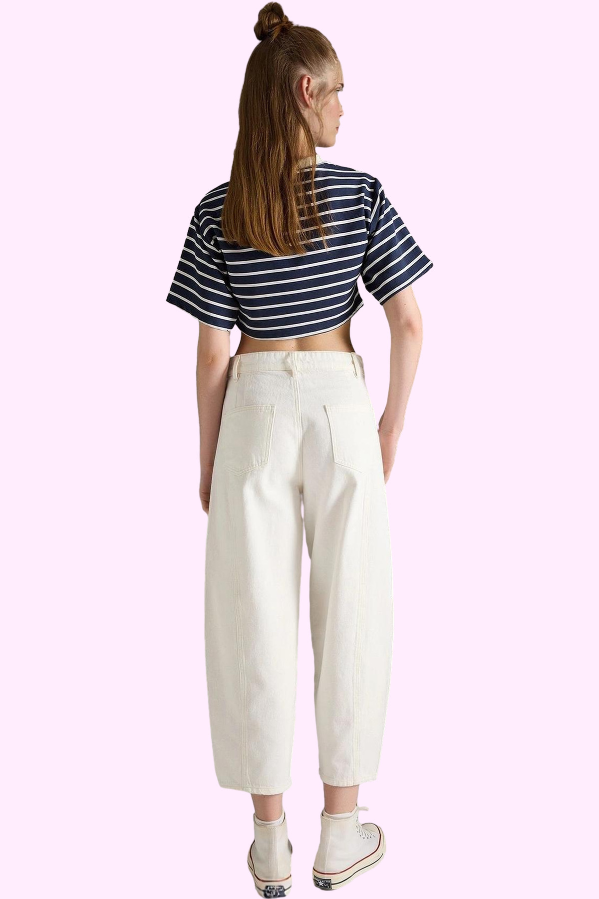Kadın Moda Pamuk Gabardin Pantolon Havuç Kalıp Boru Paça Günlük Stil Yazlık