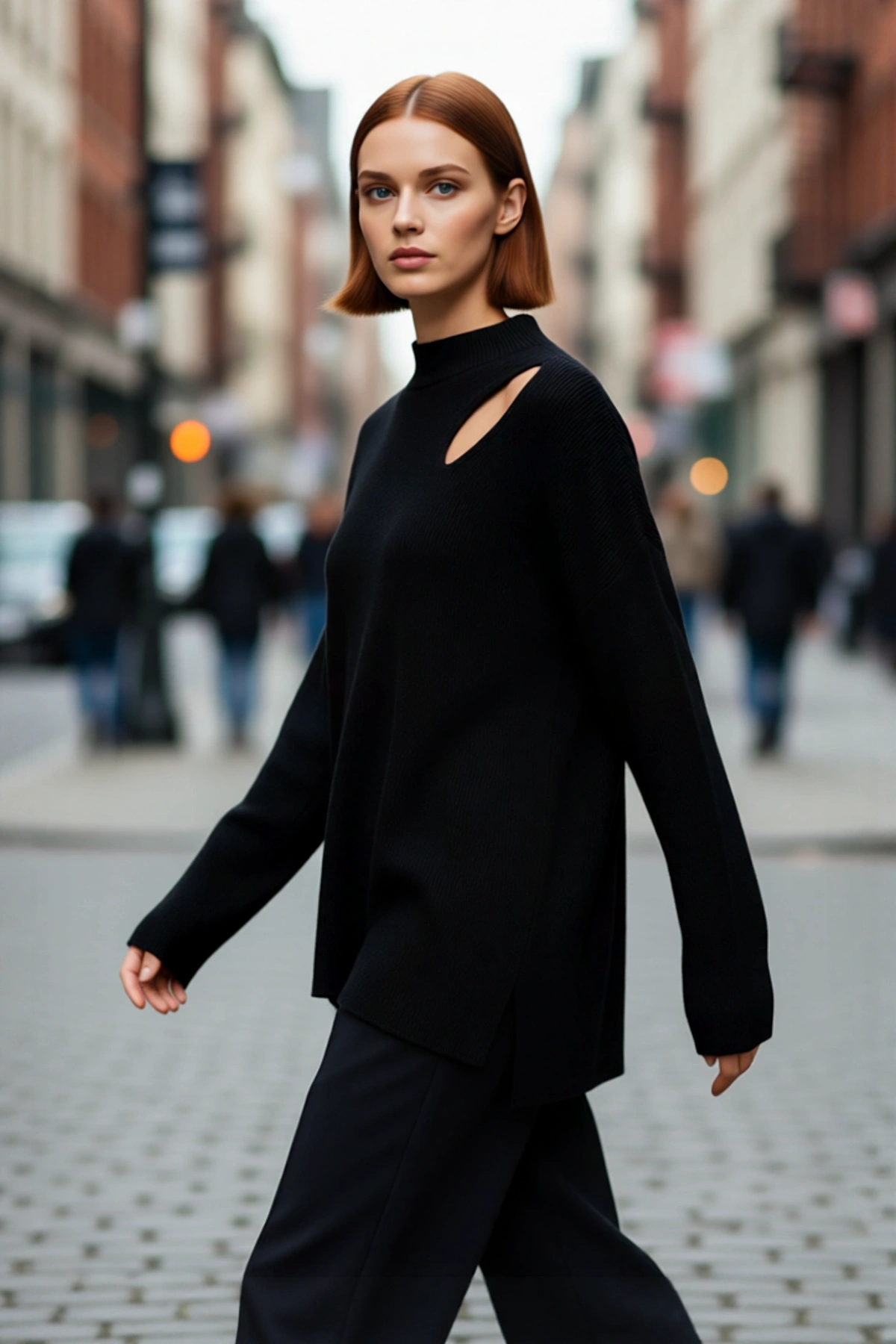 Kadın Oversize Cut Out Detaylı Siyah Triko Kazak Akrilik Fitilli Uzun Kollu Kışlık Kombinlerinize