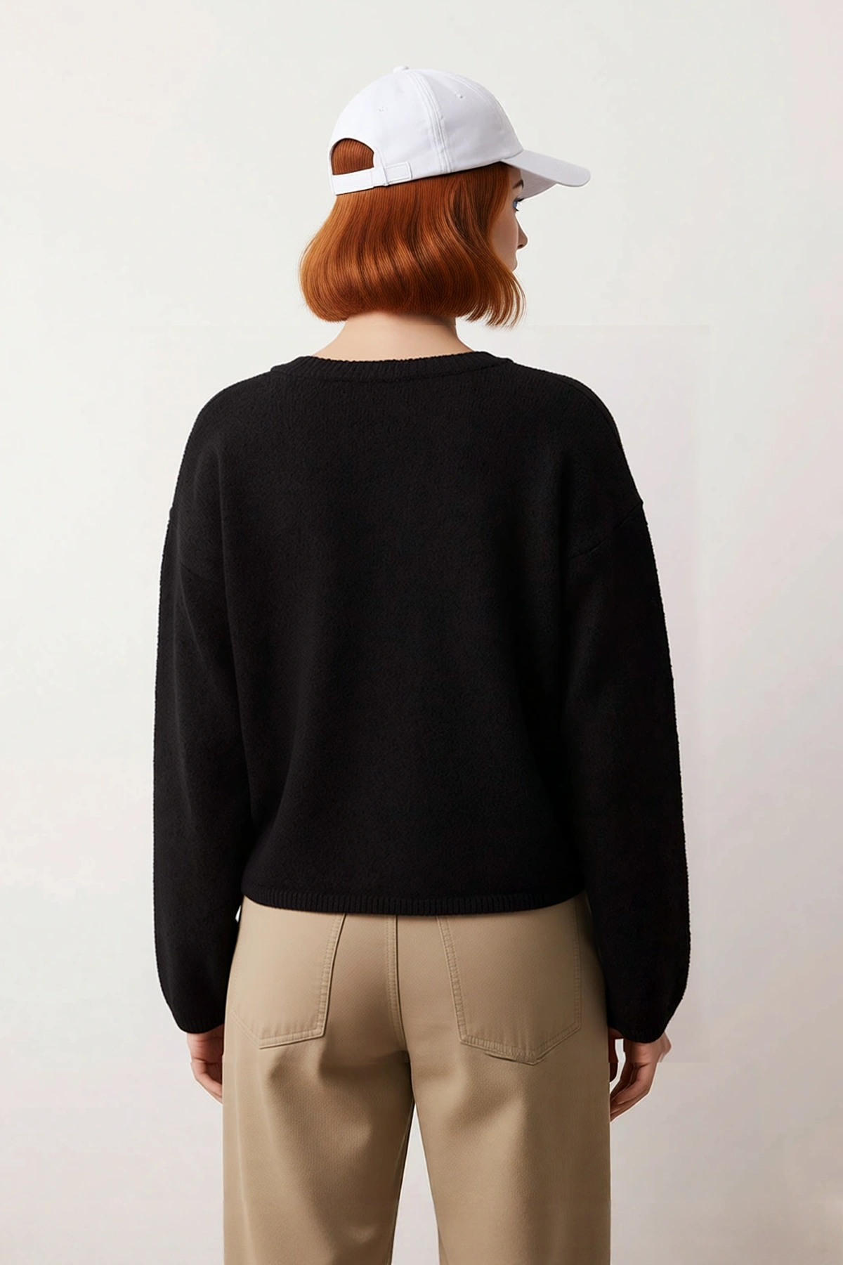Kadın Oversize Fit Düşük Kol Bisiklet Yaka Basic Triko Kazak Casual Günlük Kış Şıklığı Sunar
