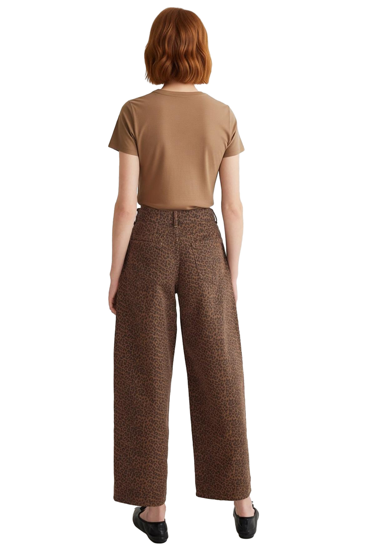 Kadın Moda Leopar Desenli Baggy Jean Pantolon Pamuk Günlük Kombinler Mevsimlik Kullanım