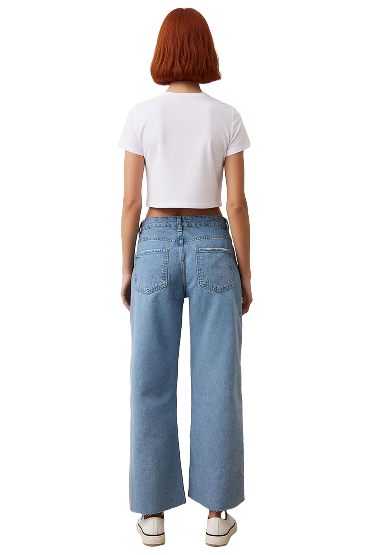 Kadın Kesik Paça Straight Fit Denim Pantolon Fonksiyonel Dayanıklı Kaliteli Konforlu Rahat