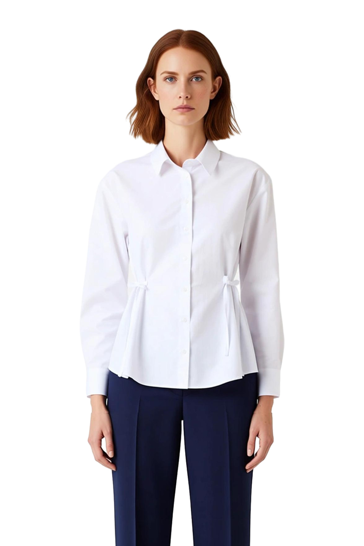 Kadın İçin Beli Bağlama Detaylı Düz Dokuma Gömlek Günlük Ve İş Hayatına Uyumlu Şıklık Sunar