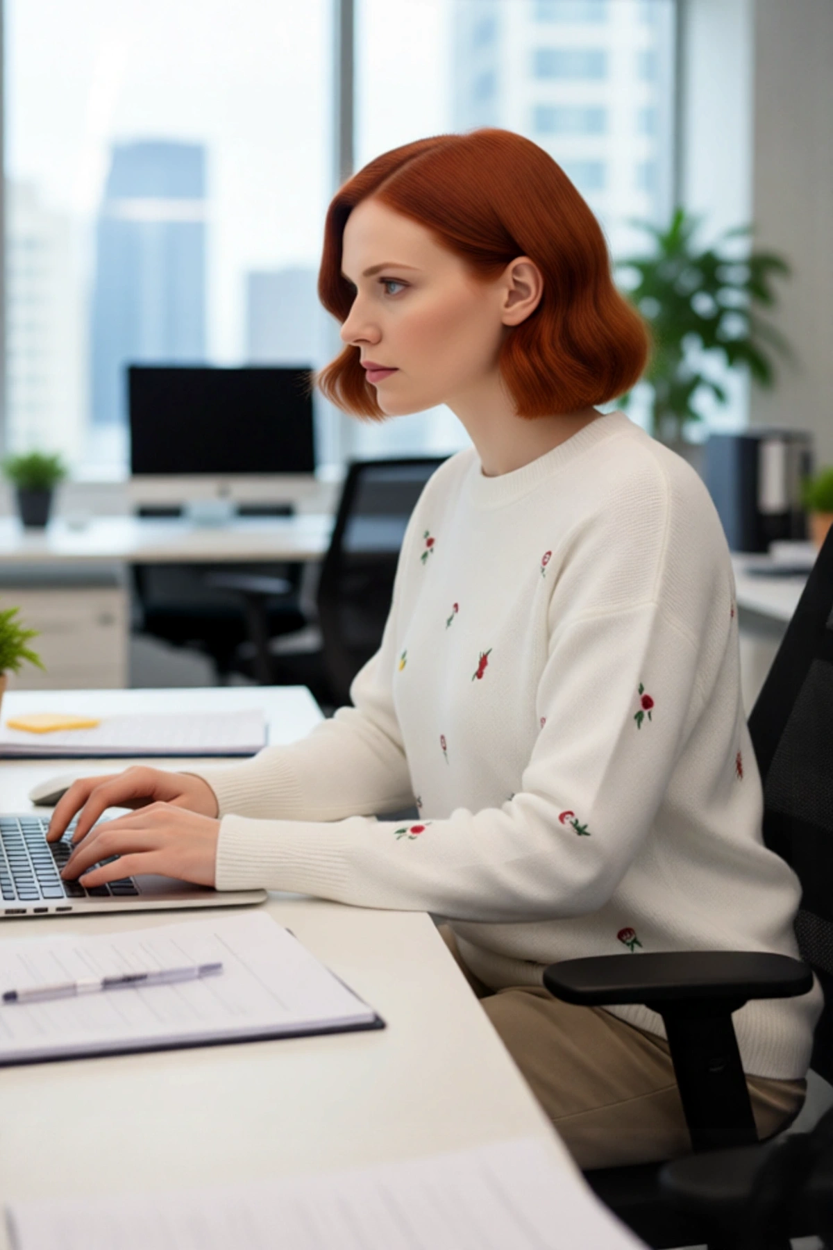 Kadın Çiçekli Nakış Detaylı Regular Kalıp Bisiklet Yaka Uzun Kol Triko Kazak Günlük Kullanım İçin