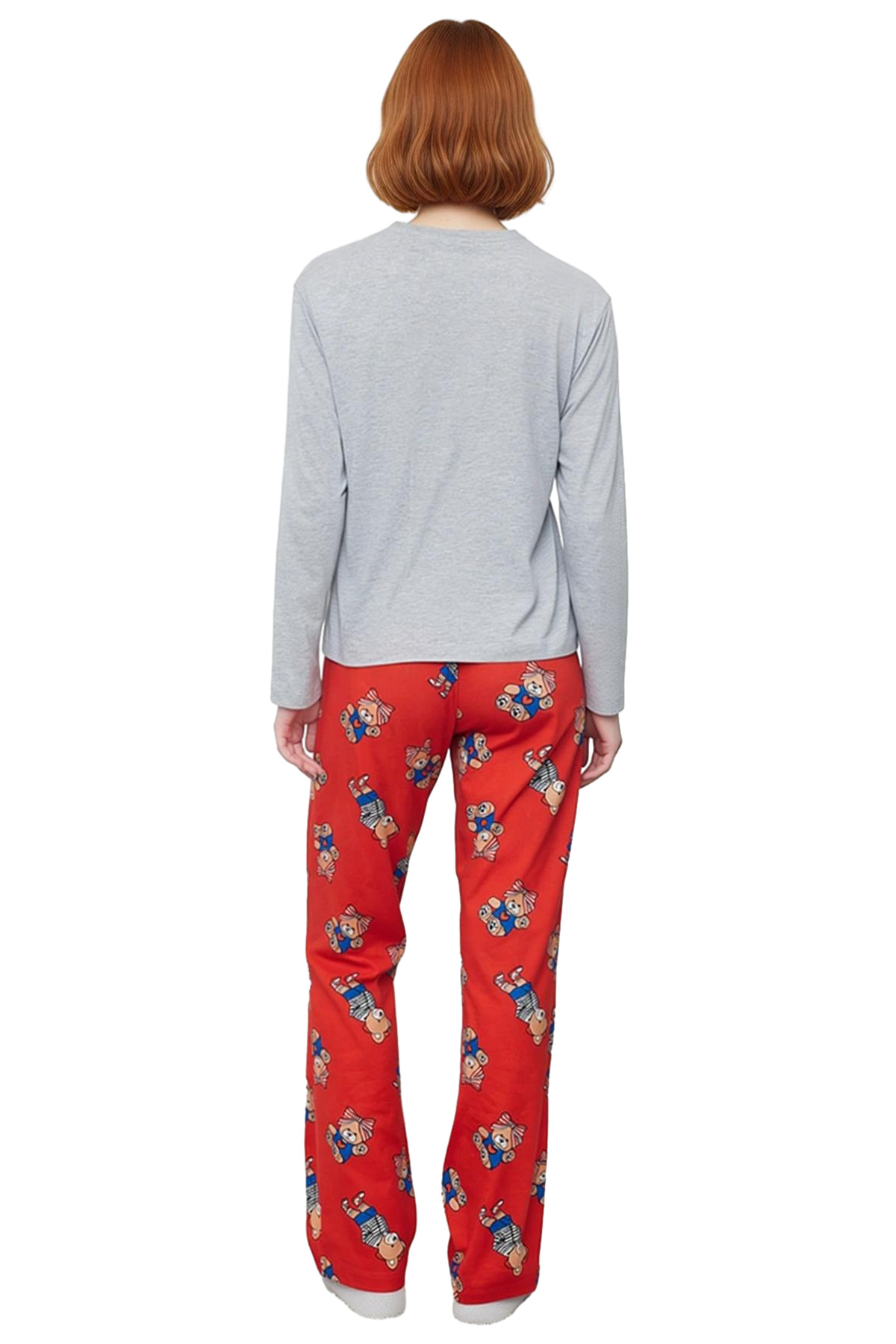 Kadın Melanj Ayıcıklı Pijama Takımı Kışlık Rahat Ev Giyim Seti Şık Görünüm Dayanıklı Malzeme