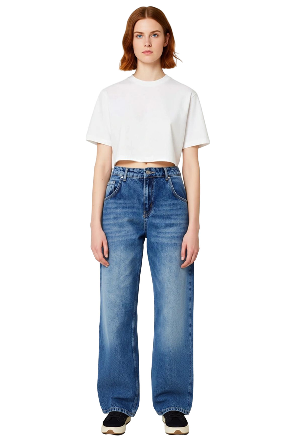 Kadın Yüksek Bel Geniş Paça Denim Pantolon Cool & Comfort Fonksiyonel Dayanıklı Kaliteli Şık