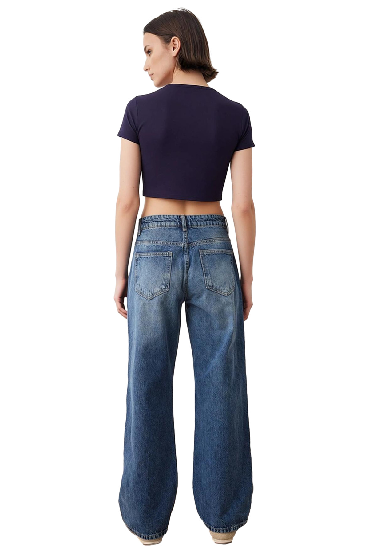 Kadın Yüksek Bel Geniş Paça Denim Pantolon Cool & Comfort Fonksiyonel Dayanıklı Kaliteli Şık