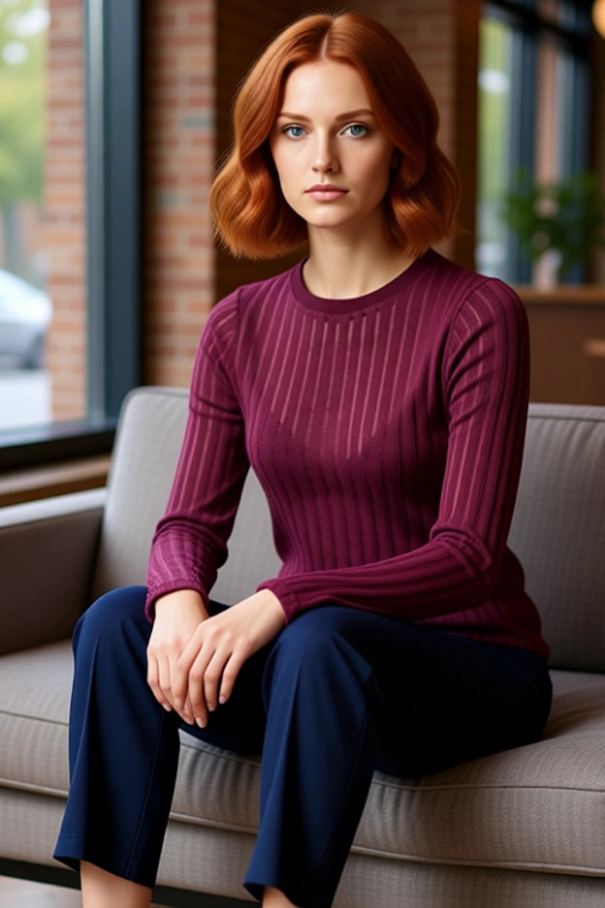 Kadın Fitted Bisiklet Yaka Uzun Kollu Triko Görünümlü Örme Bluz Günlük Kullanım İçin Cool Ve Comfort