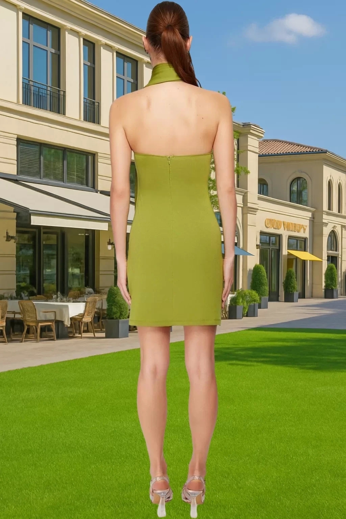 Kadın Mini Örme Abiye Elbise Asimetrik Yaka Gül Detayı Yazlık Günlük Kullanım Modern Tasarım
