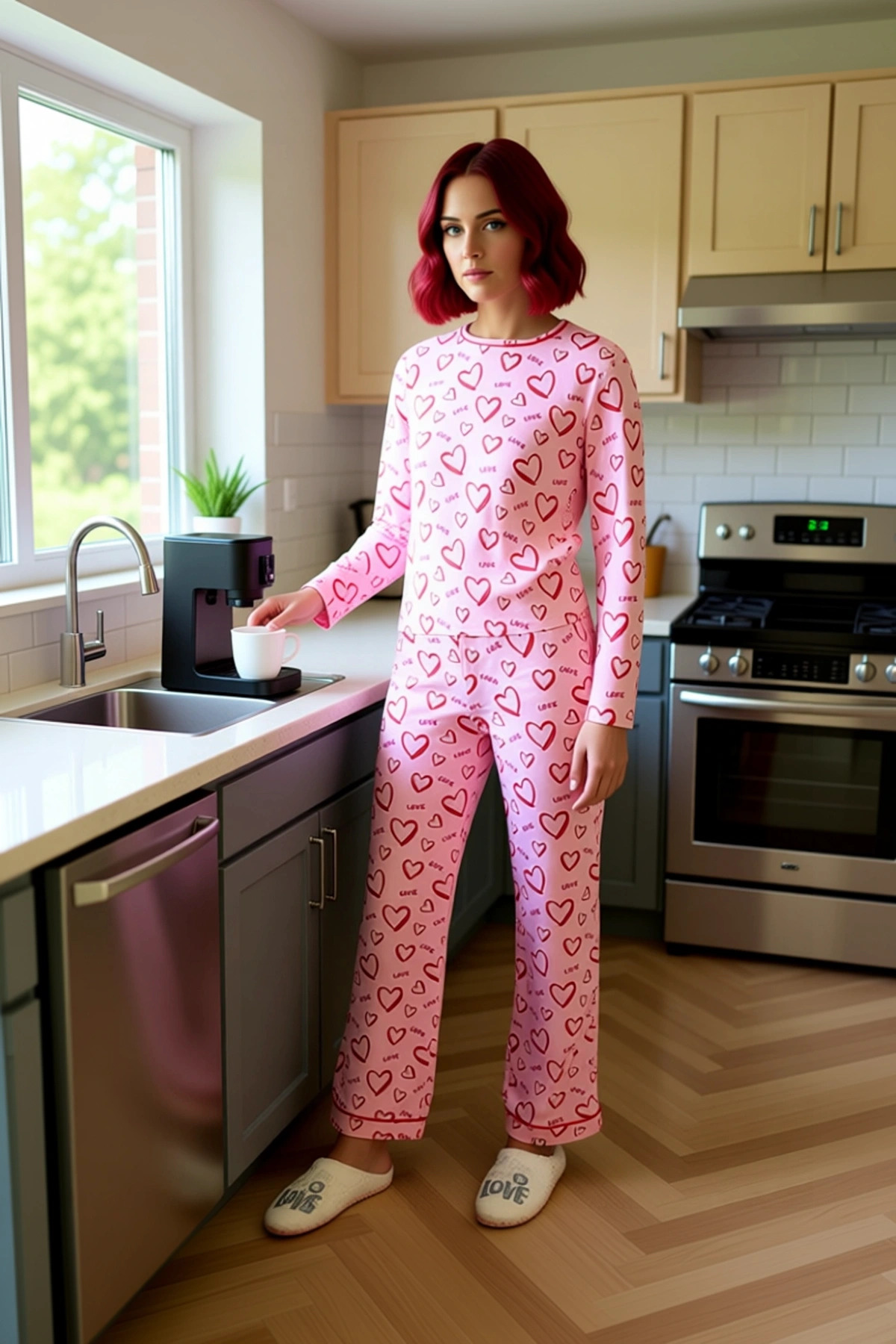 Kadın Kalpli Biyeli Pijama Takımı Fonksiyonel Dayanıklı Kaliteli Konforlu Estetik Premium Şık