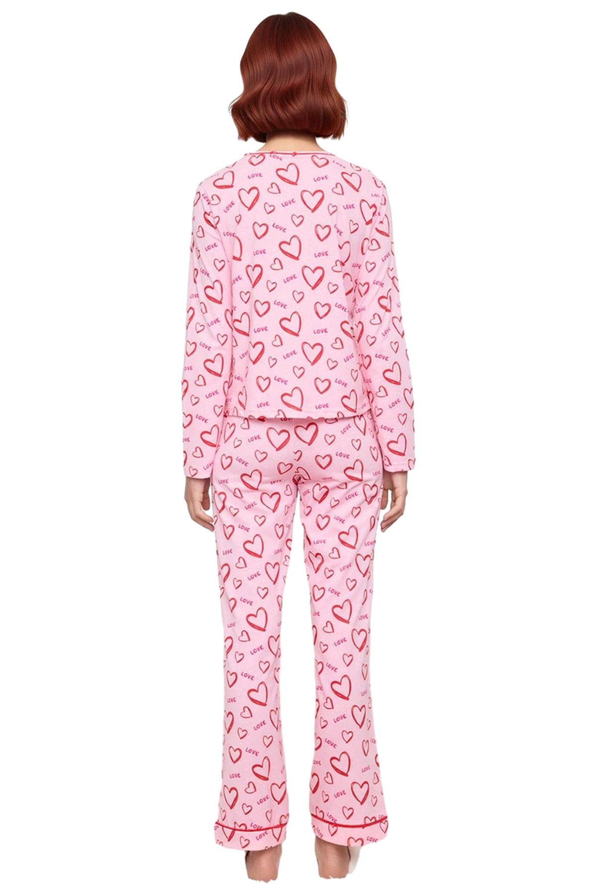 Kadın Kalpli Biyeli Pijama Takımı Fonksiyonel Dayanıklı Kaliteli Konforlu Estetik Premium Şık