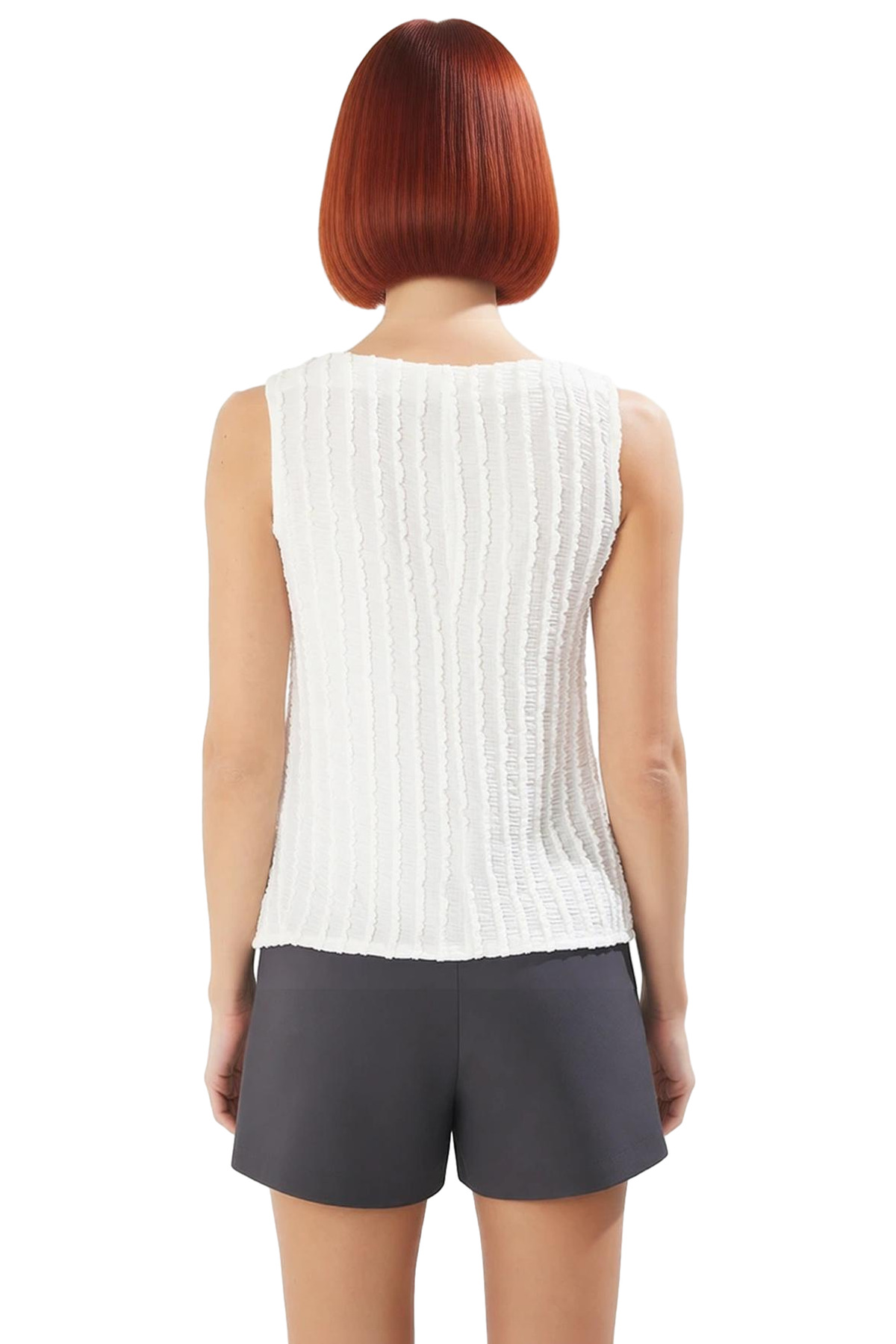 Kadın Gofre Örme Bluz Fitted Kalıp Kayık Yaka Günlük Stil Profesyonel Görünüm Şık