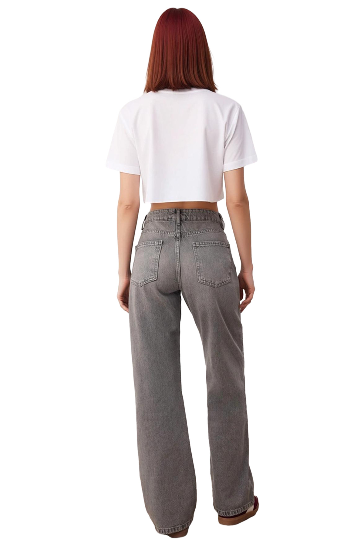 Kadın Yüksek Bel Geniş Paça Denim Pantolon Fonksiyonel Dayanıklı Kaliteli Konforlu Estetik