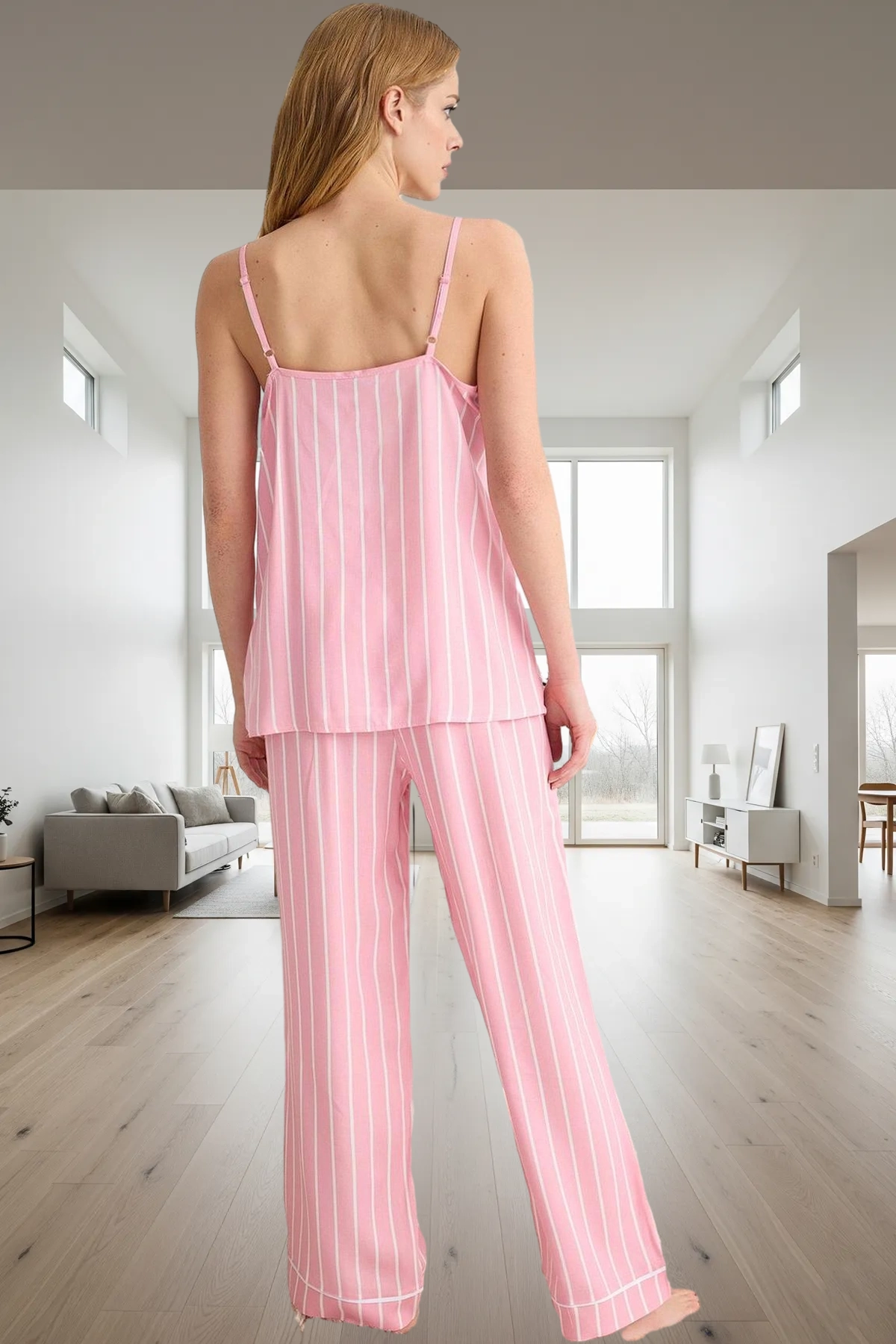 Kadın Yazlık Pamuklu Pijama Takımı İnce Askılı Regular Kalıp Ev Giyim Kaliteli İşçilik Mükemmel Uyum