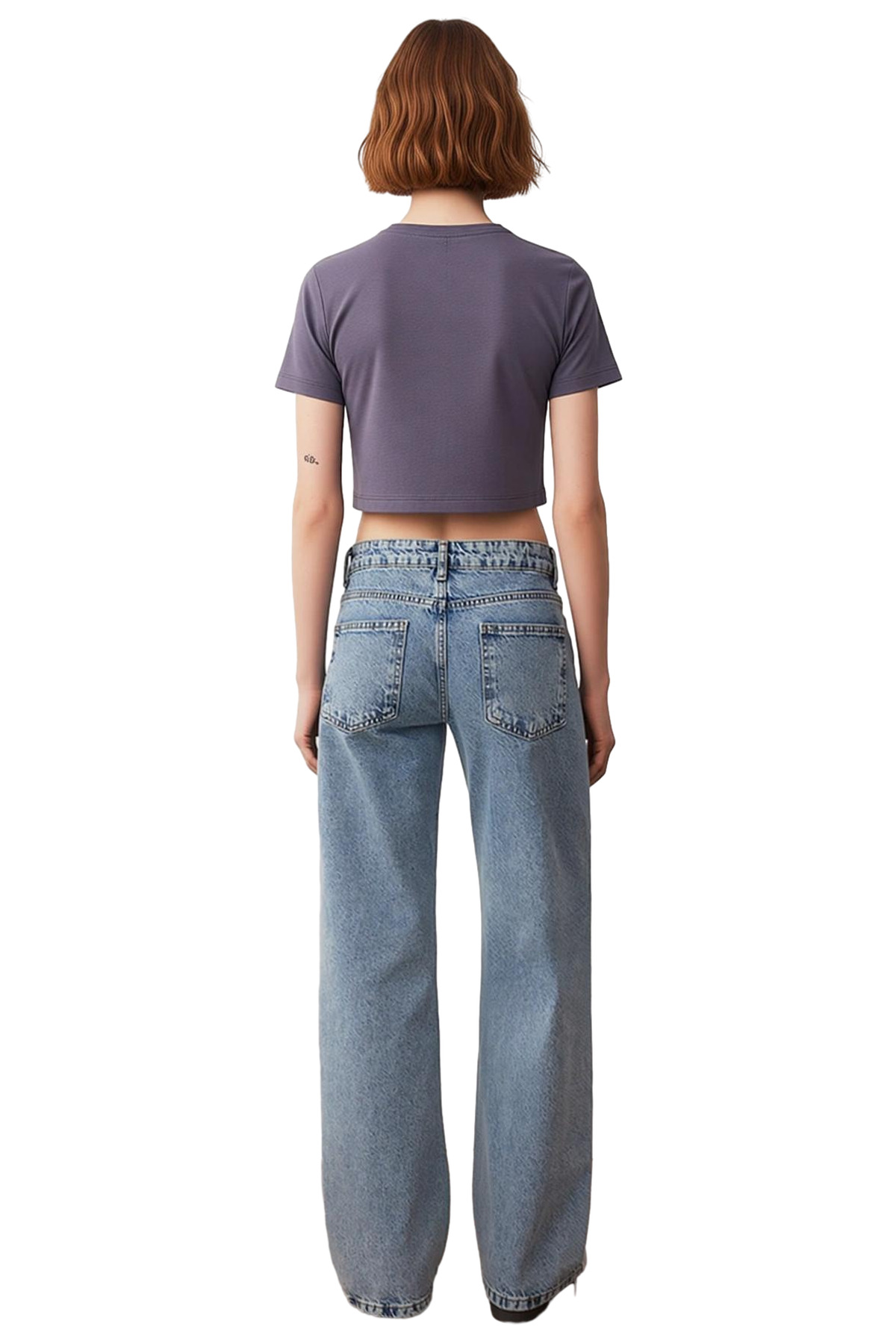 Kadın Açık Düşük Bel Geniş Paça Denim Pantolon Fonksiyonel Dayanıklı Kaliteli Konforlu Şık