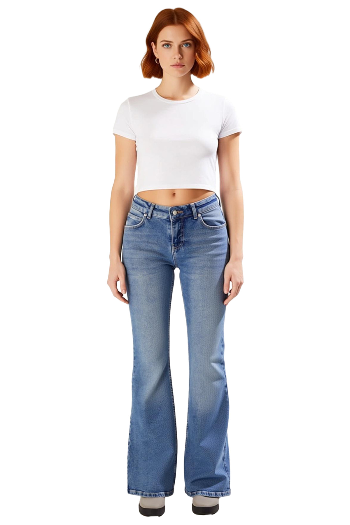 Kadın Moda Düşük Bel Flare Jean Pantolon Pamuk Günlük Stil Hafta Sonu Mevsimlik Kullanım