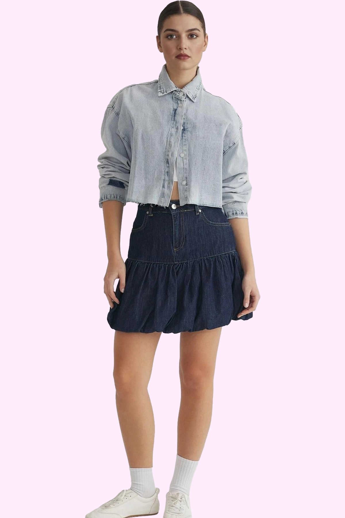 Kadın Balon Denim Mini Etek Pamuk Yaz Aylarının Vazgeçilmezi Günlük Kullanım Modern Tasarım