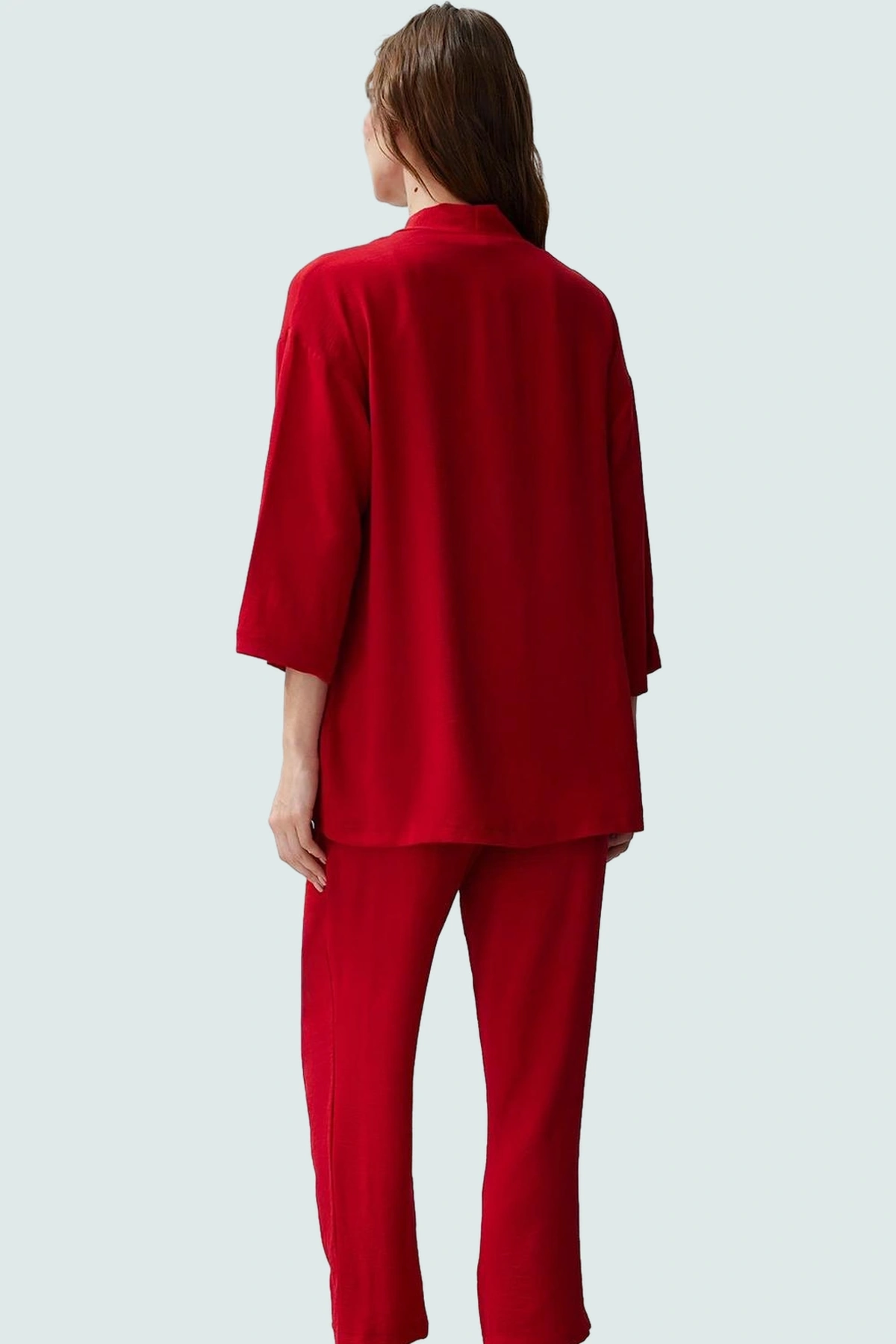 Kadın Dokuma Kimono Pantolon Takım Rahat Günlük Stil Zarifane Tasarım Şık Görünüm