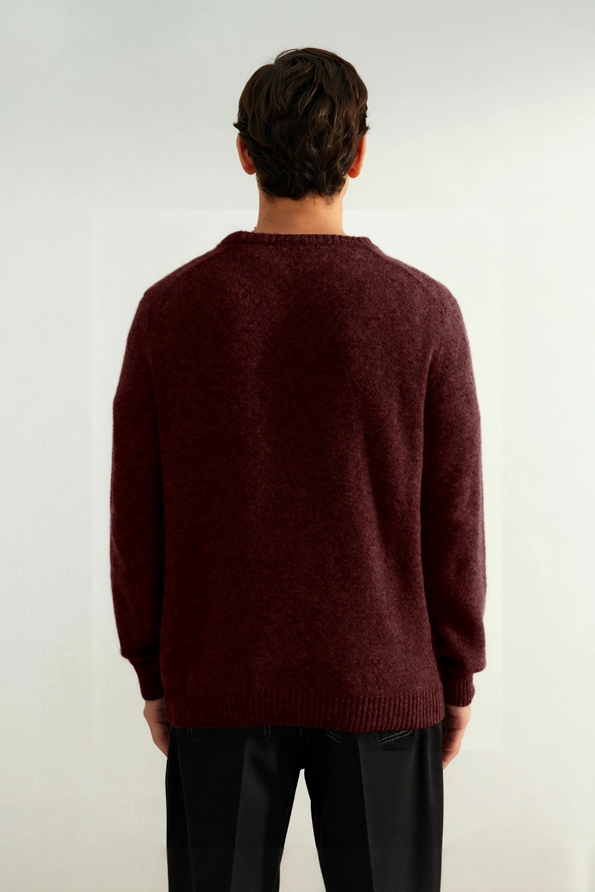 Erkek Regular Kalıp Yün Karışımlı Bisiklet Yaka Uzun Kollu Düz Triko Kazak Kış Günleri İçin İdeal