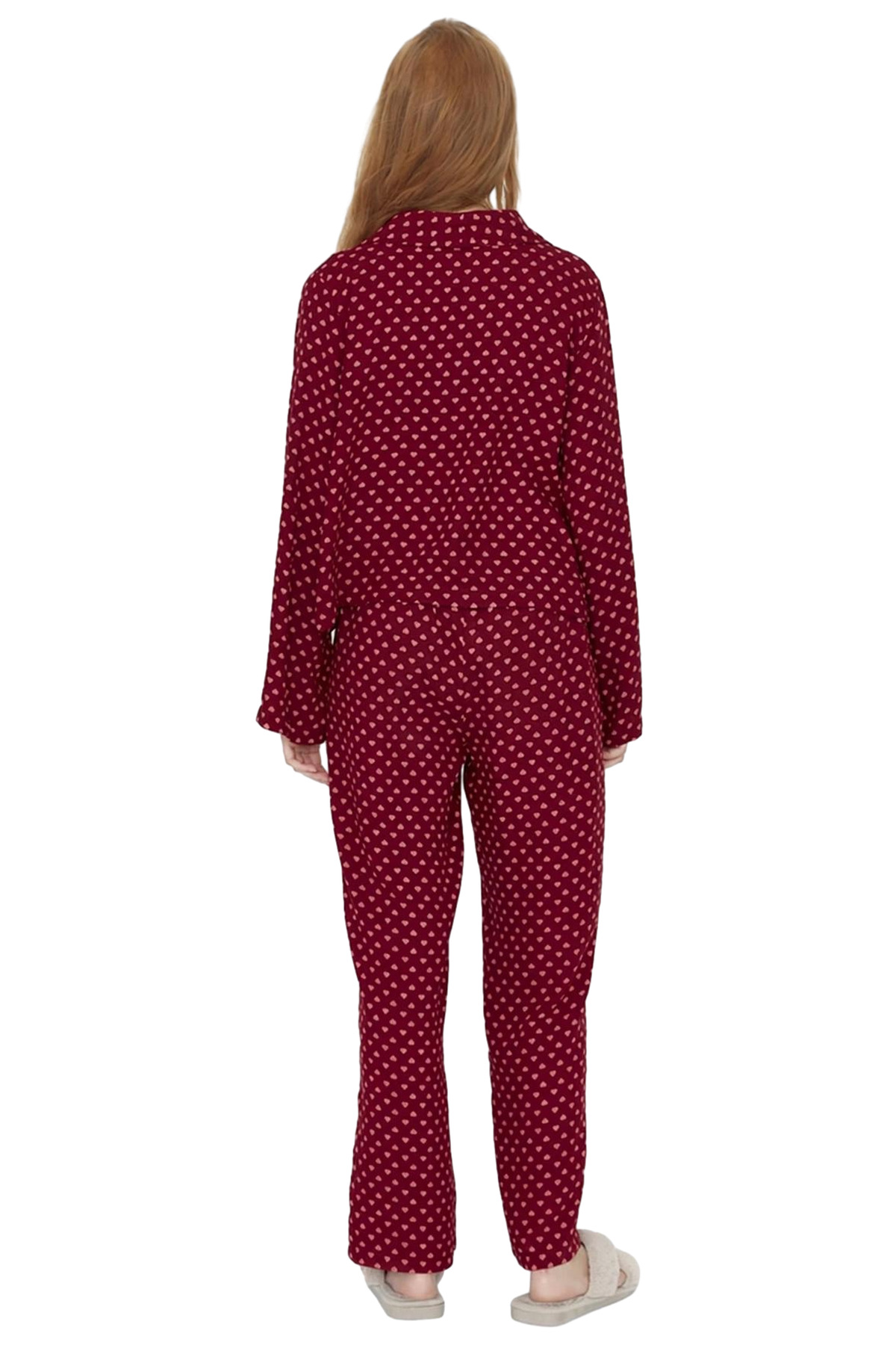 Kadın Kalp Desenli Viskon Pijama Takımı Fonksiyonel Dayanıklı Kaliteli Konforlu Estetik Şık