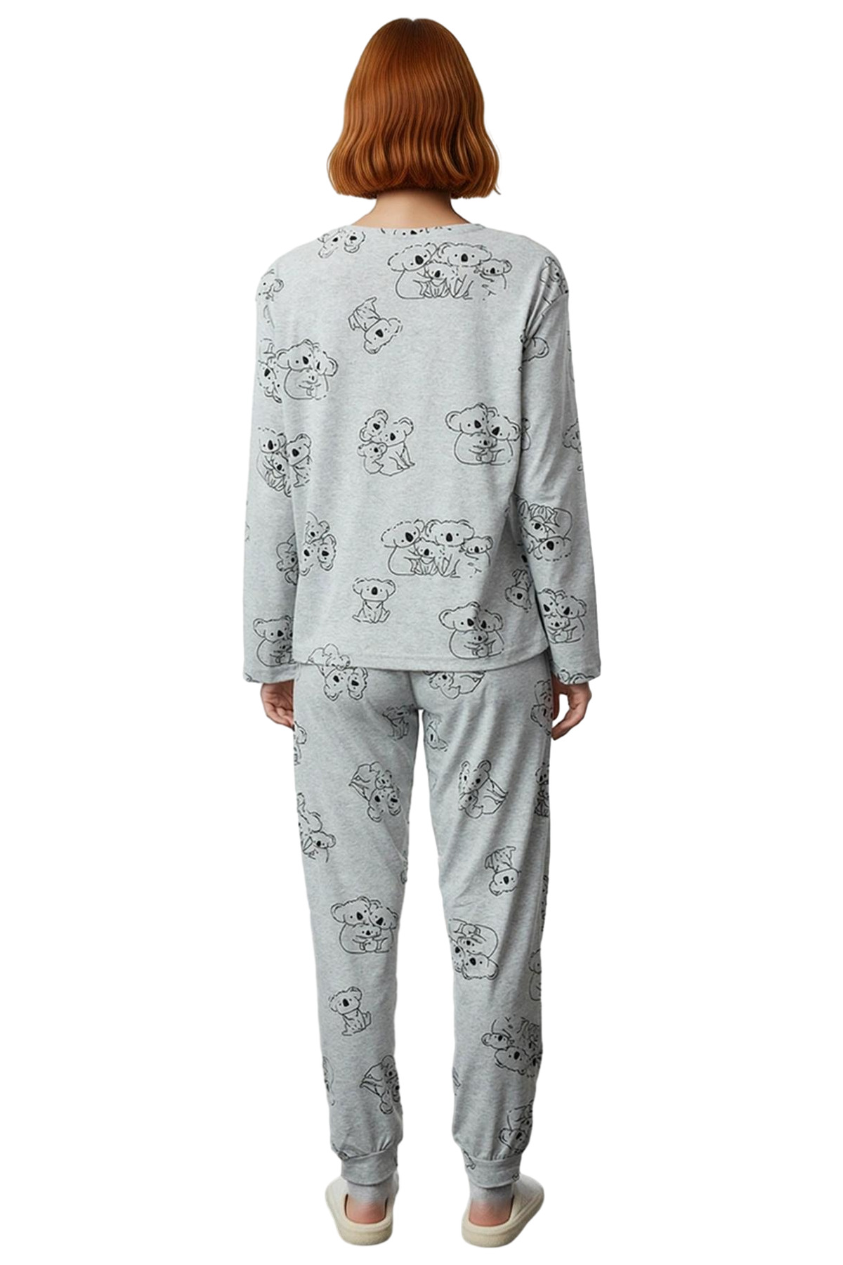 Kadın Koala Desenli Melanj Pijama Takımı Fonksiyonel Dayanıklı Kaliteli Konforlu Estetik Şık