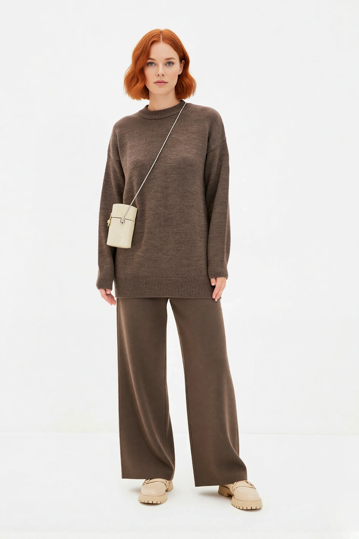 Kadın Regular Kalıp Düz Desen Bisiklet Yaka Triko Kazak Günlük Giyim İçin İdeal Uzun Kollu Rahat