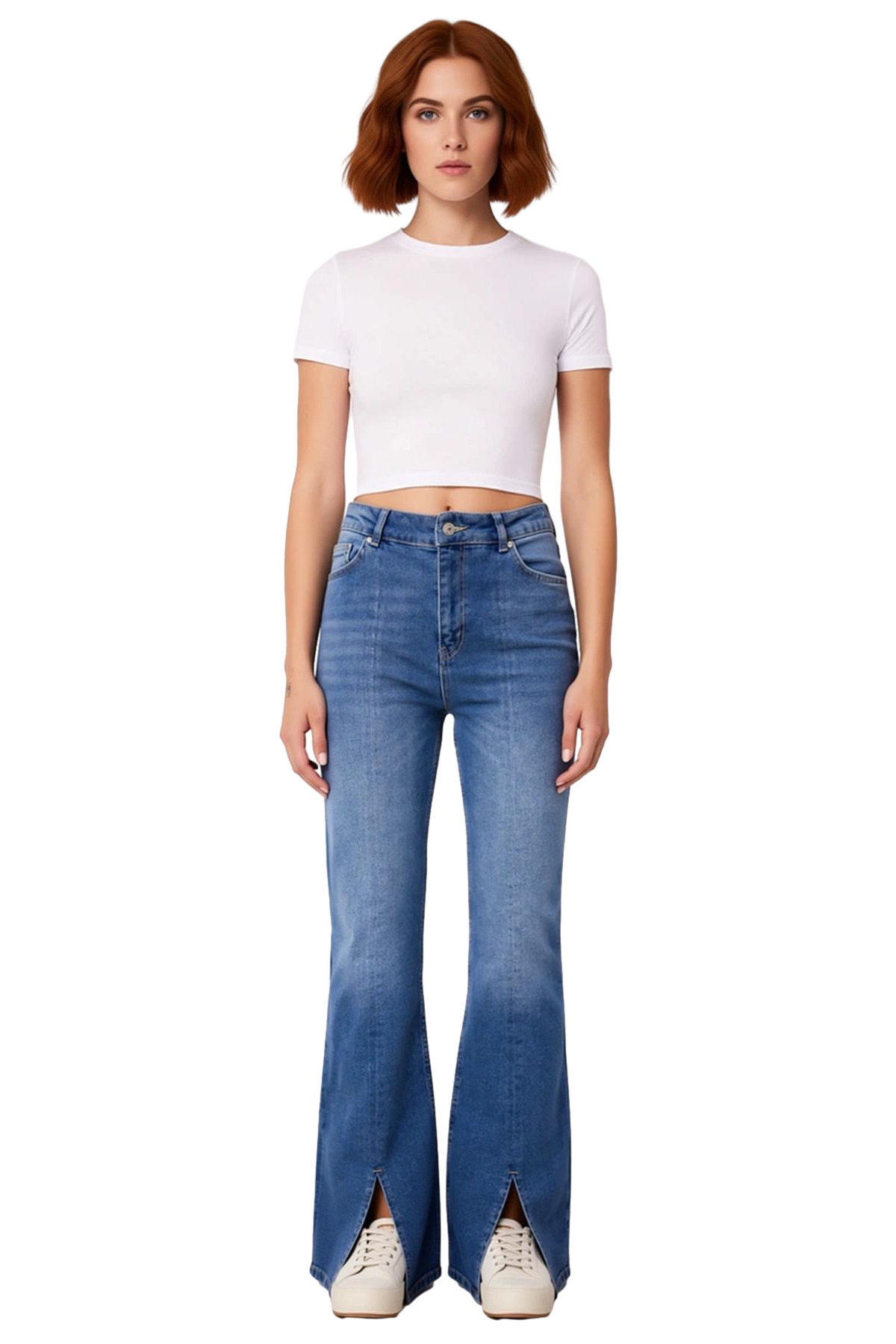 Kadın Moda Yüksek Bel Flare Jean Rengi Comfort Dokuma Günlük Stil Hafta Sonu Mevsimlik Kullanım