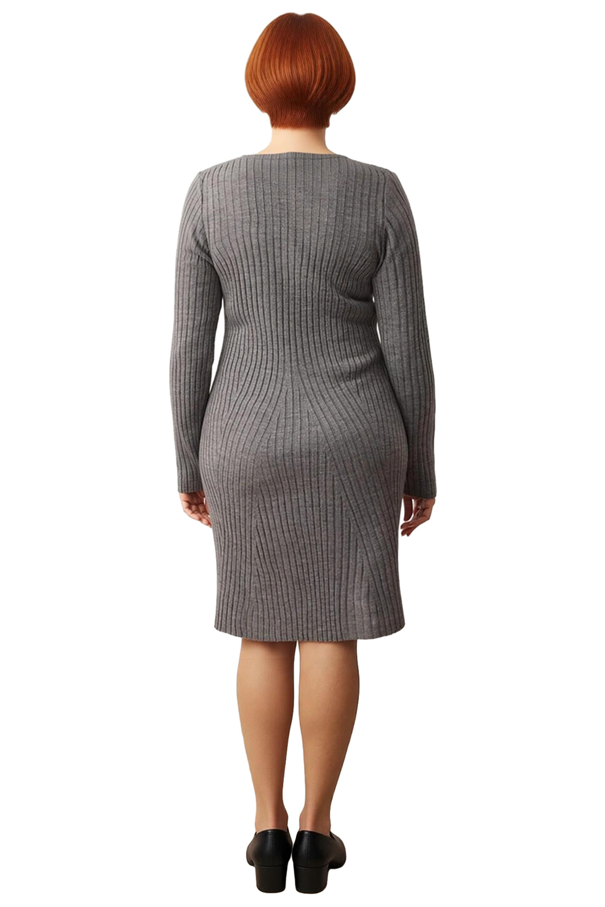 Kadın Bodycon Kalıp Düz Desen Uzun Kollu Gri Triko Mini Elbise Kış Mevsimi İçin Şık Bir Seçenek
