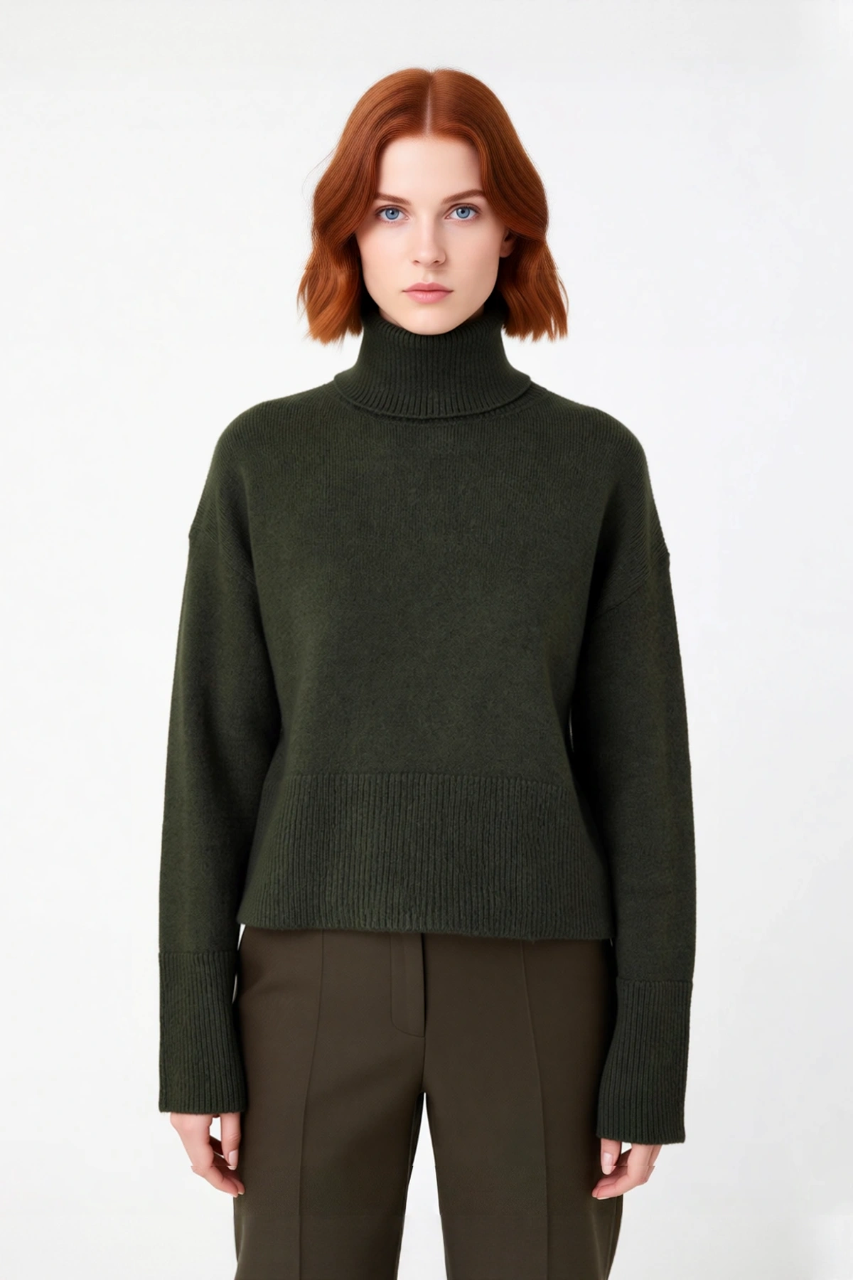 Kadın Oversize Dik Yaka Triko Kazak Standart Kollu Düz Desen Yumuşak Dokulu Crop Kışlık Rahatlık
