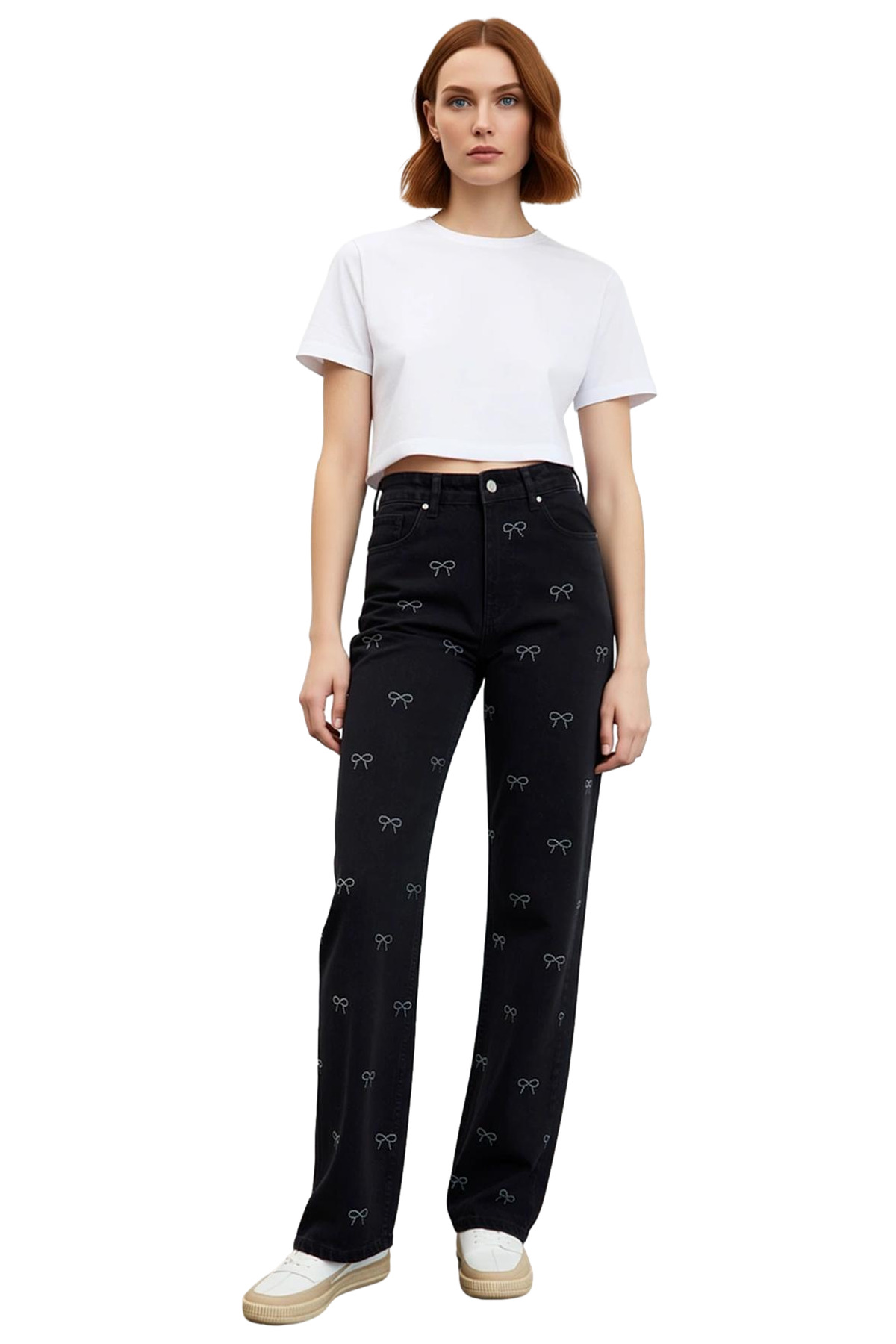 Kadın Moda Yüksek Bel Geniş Paça Denim Pantolon Pamuklu Günlük Şıklık Mevsimlik Kullanım