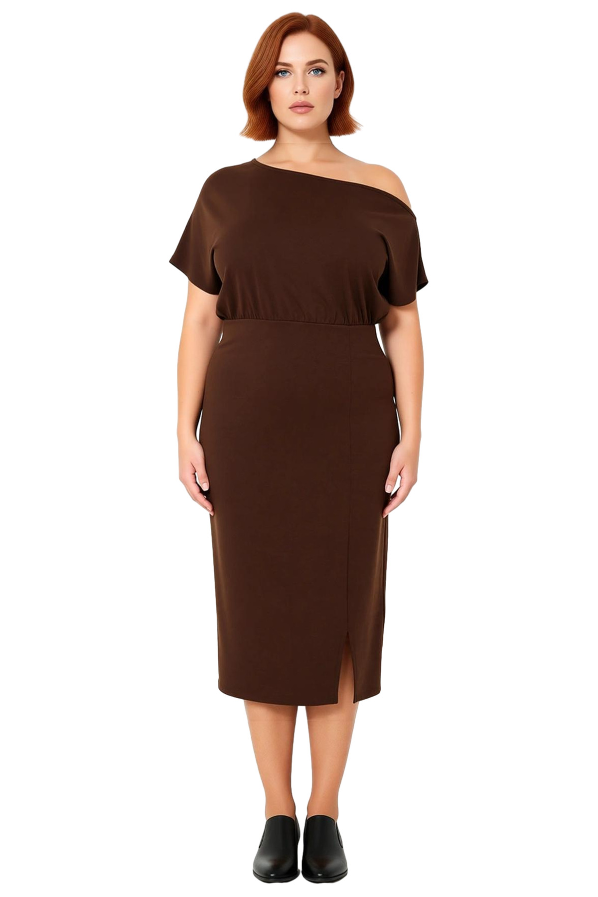 Kadın Asimetrik Yaka Bodycon Midi Elbise Şık Modern Düz Tasarım İlkbahar Sonbahar Davetleri İçin