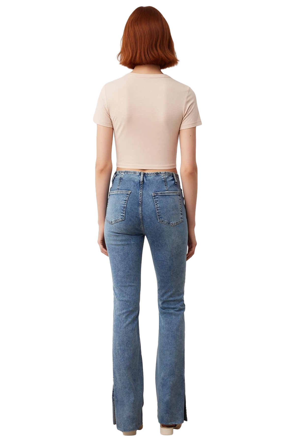 Kadın Yüksek Bel Flare Paça Denim Pantolon Fonksiyonel Dayanıklı Kaliteli Konforlu Estetik
