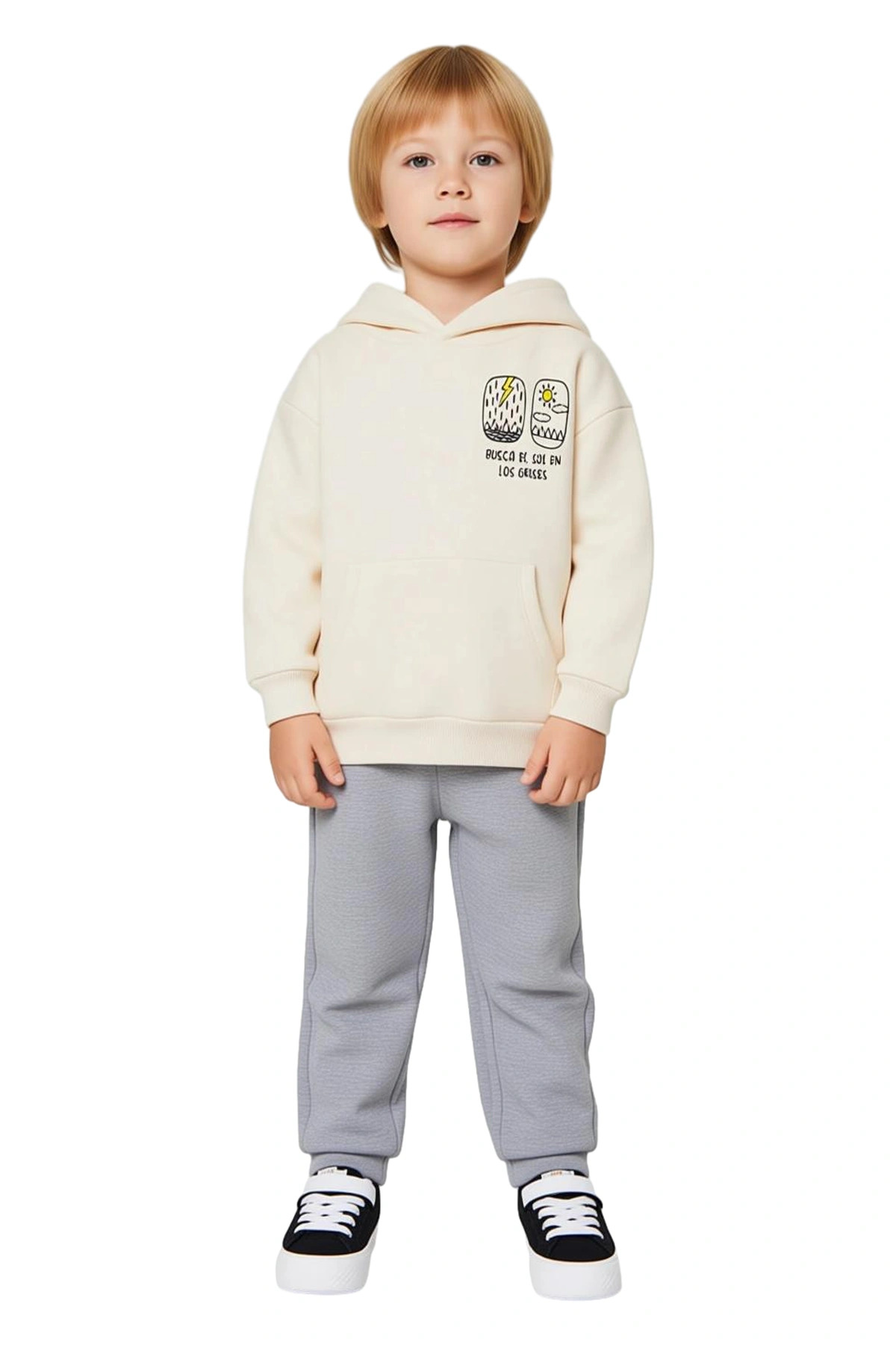 Erkek Çocuk Alt-Üst Kapüşonlu Polar Sweatshirt ve Eşofman Altı Takımı Kaliteli Şık Rahat