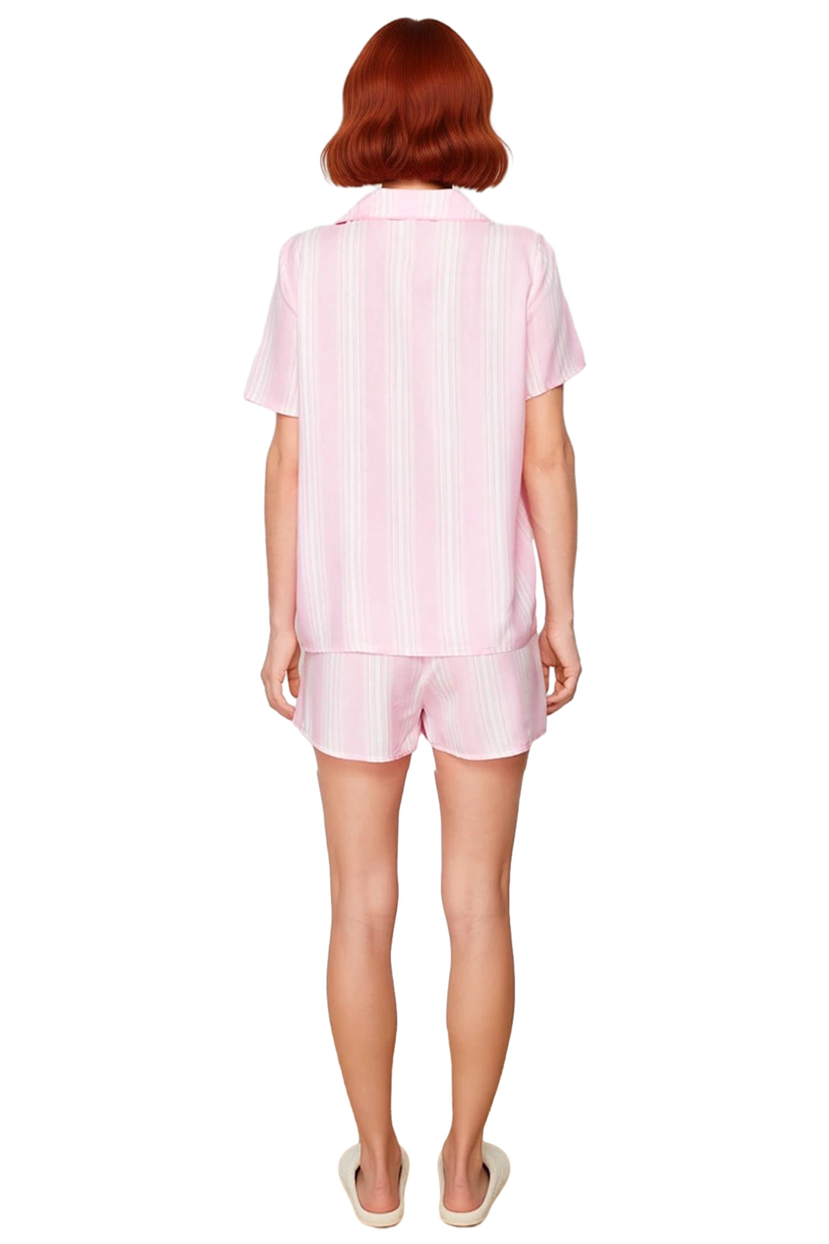 Kadın Yazlık Pamuklu Şortlu Pijama Takımı Rahat Kalıp Ev Giyim Seti Kullanım Dayanıklı Malzeme
