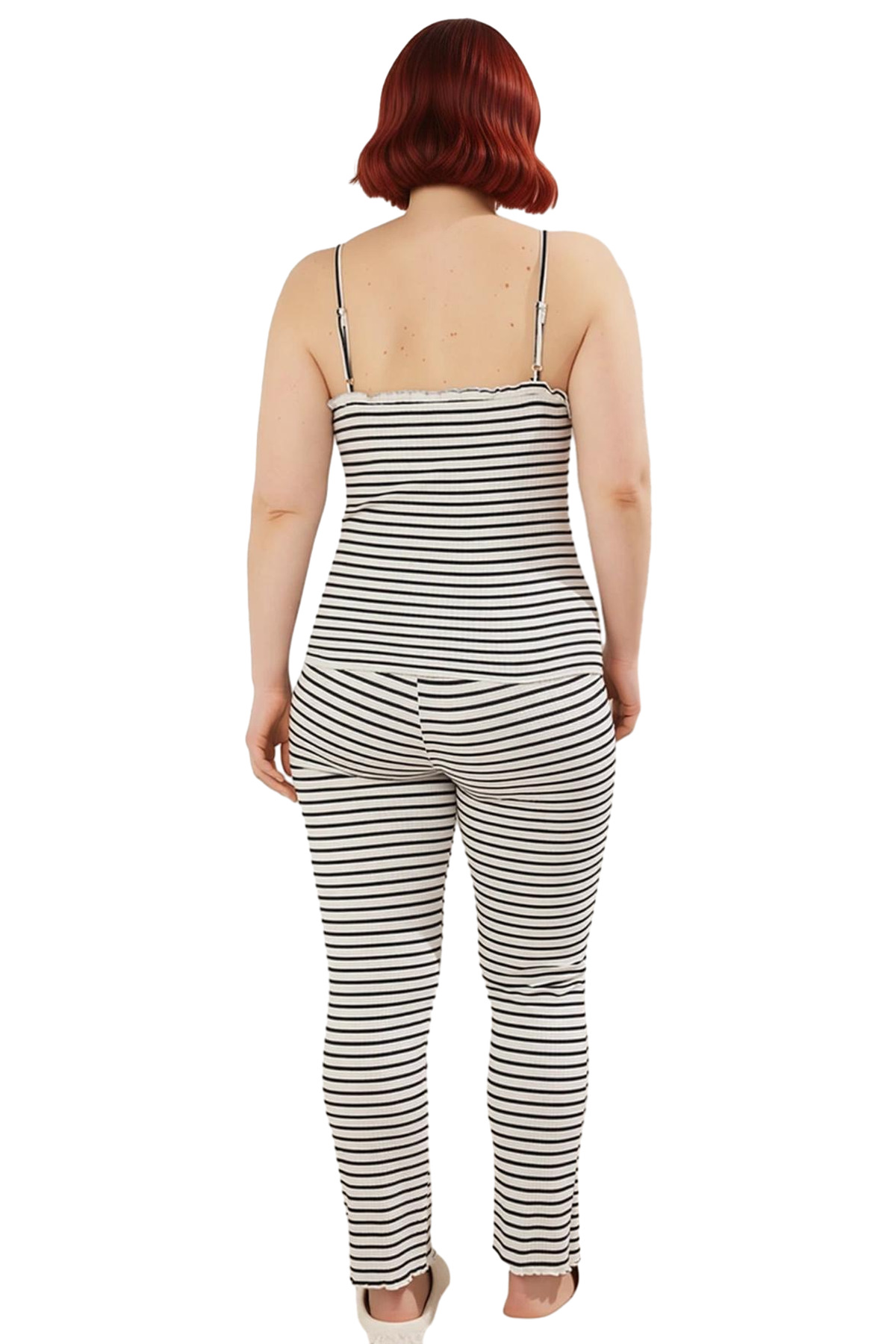 Kadın Çizgili V Yaka Kaşkorse Pijama Takımı Fonksiyonel Dayanıklı Kaliteli Konforlu Modern
